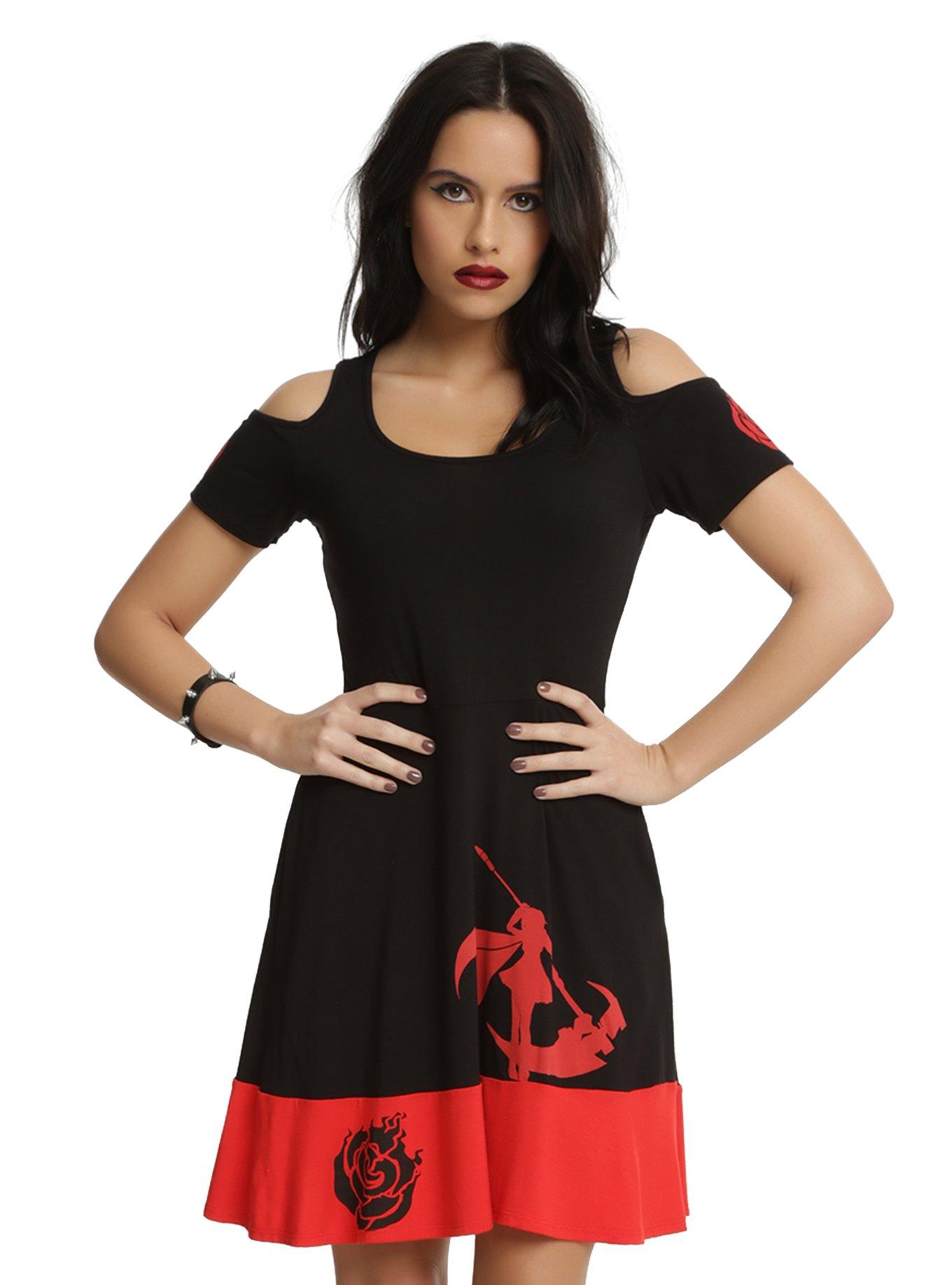 RWBY Ruby Rose Scythe Cold Shoulder Dress, BLACK, hi-res