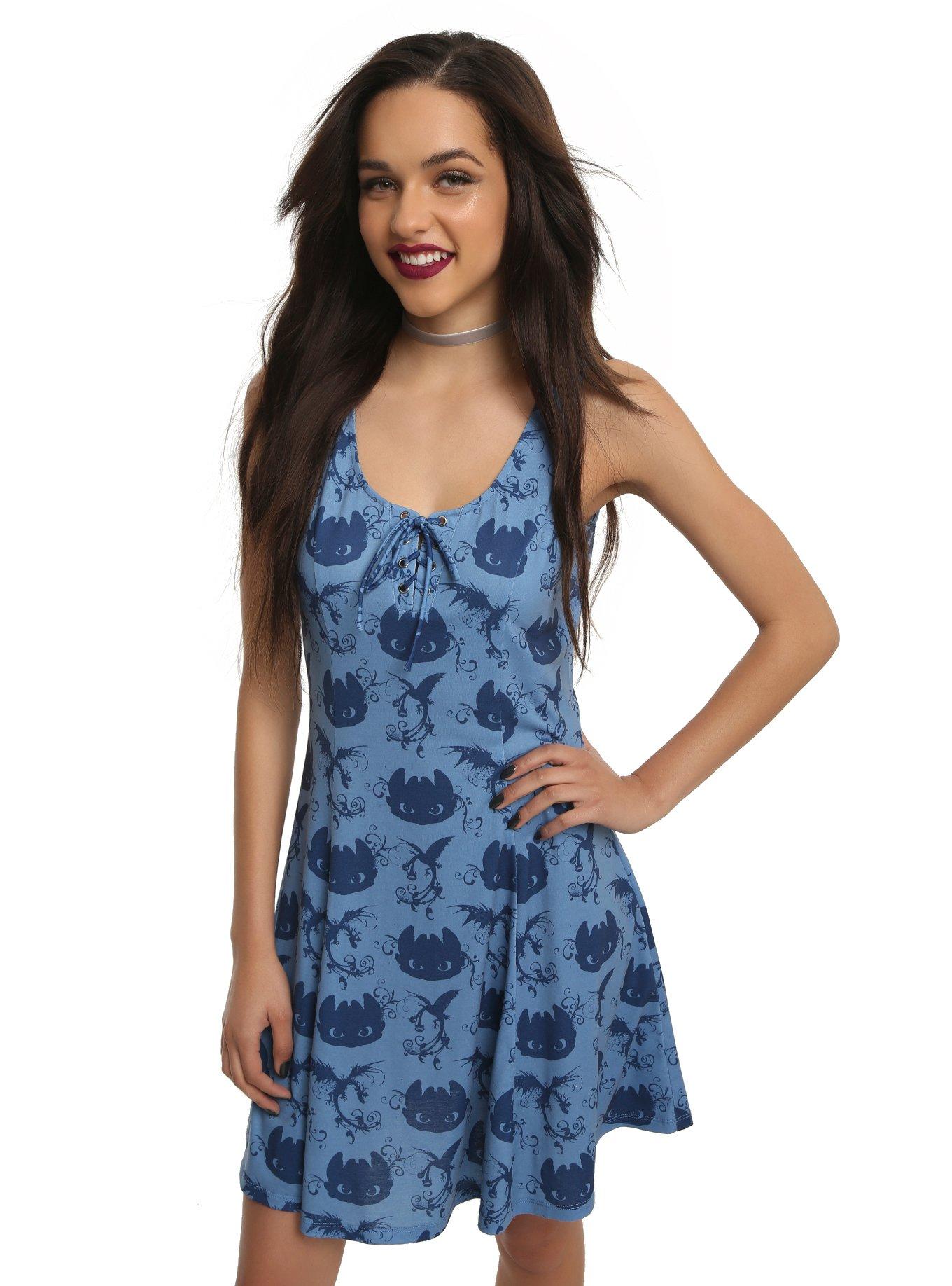 How To Train Your Dragon Toothless Print Dress, BLUE, hi-res