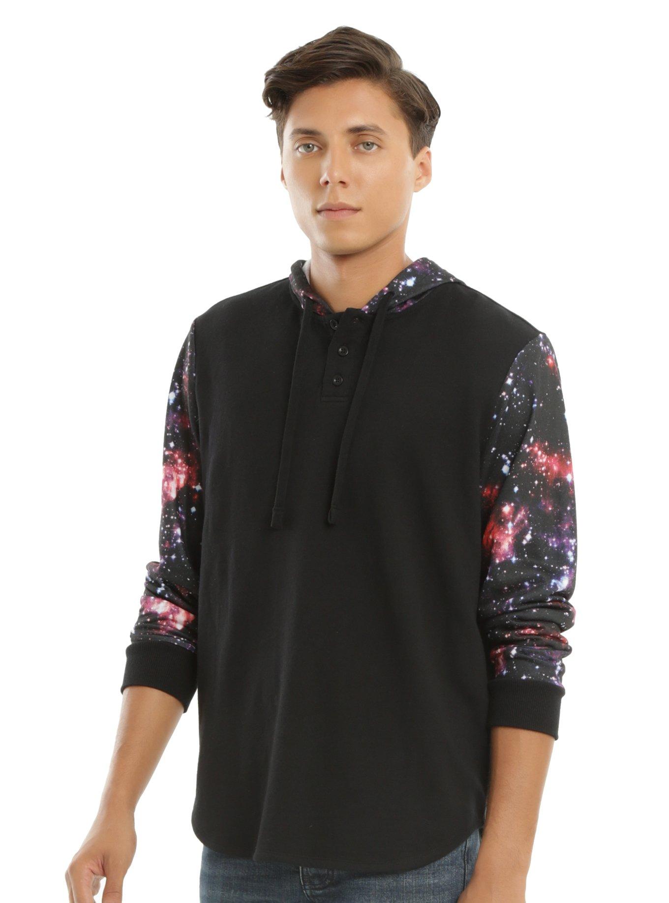 Galaxy Print Sleeves Henley Hoodie Hot Topic