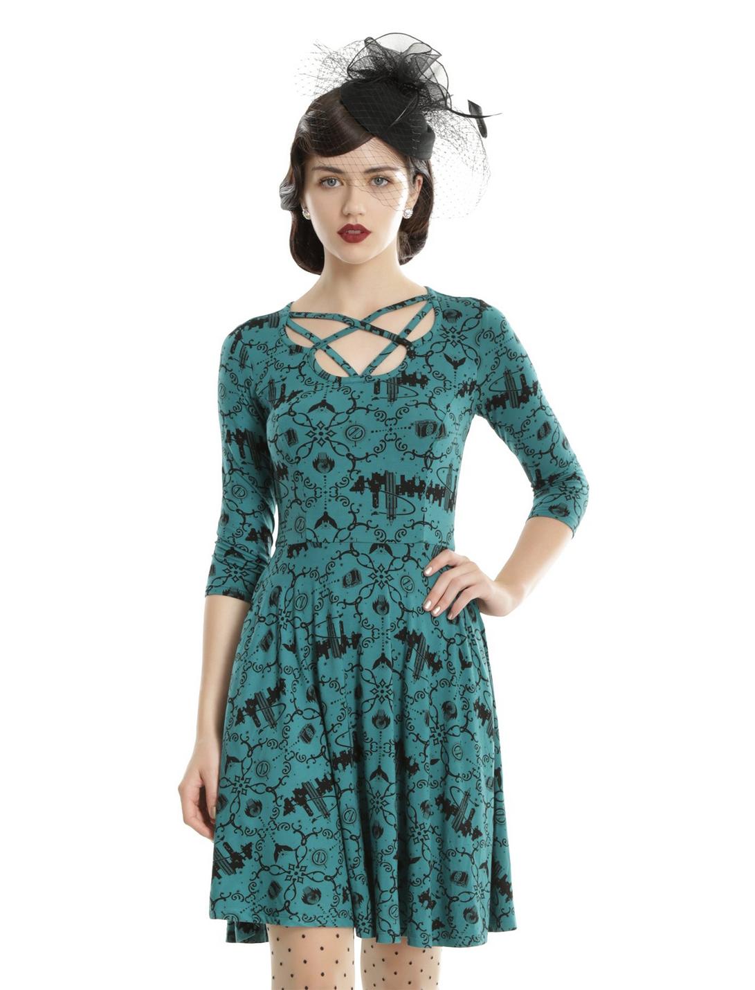 Fantastic Beasts And Where To Find Them Strappy Icons Dress, TEAL, hi-res