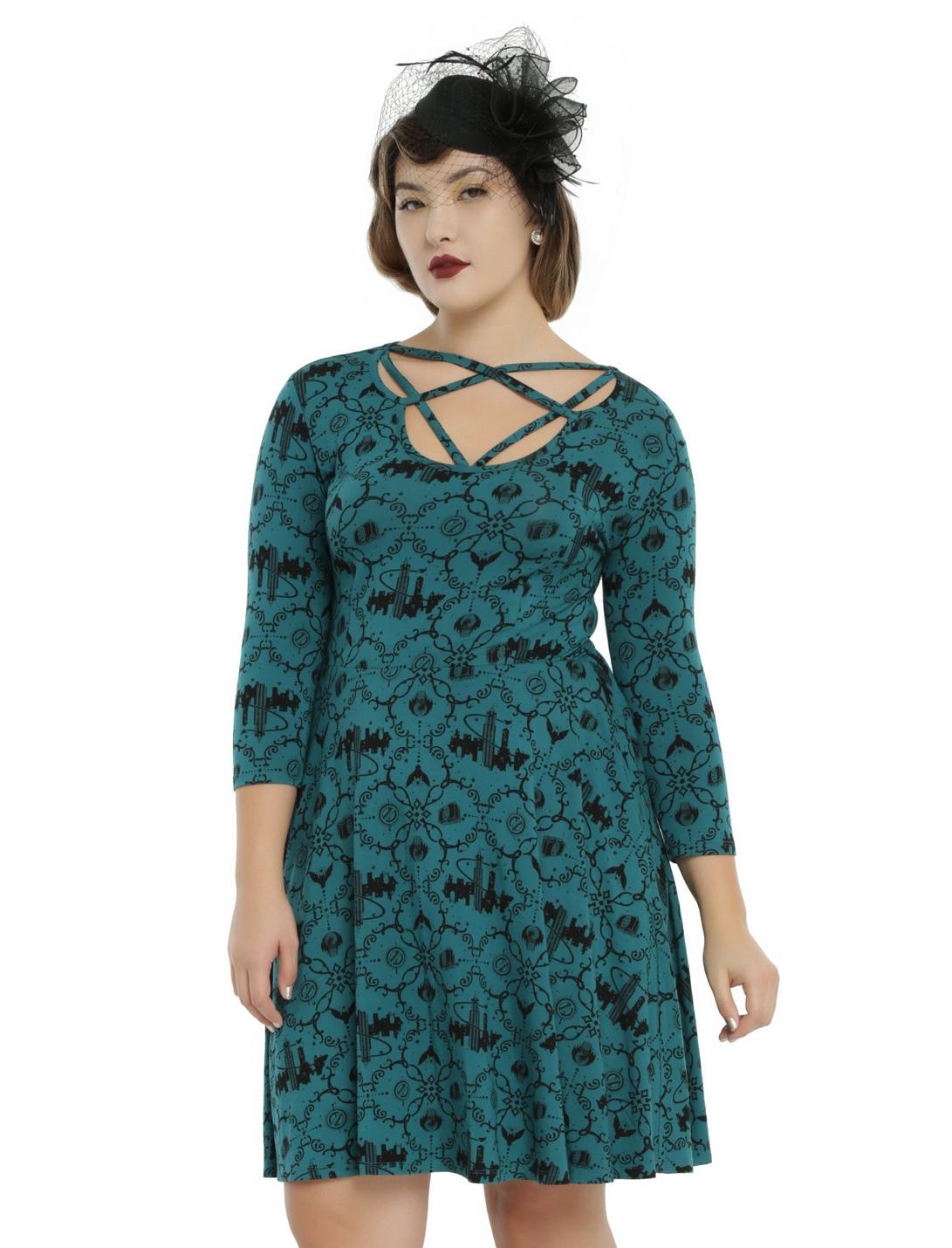 Fantastic Beasts And Where To Find Them Strappy Icons Dress Plus Size, TEAL, hi-res
