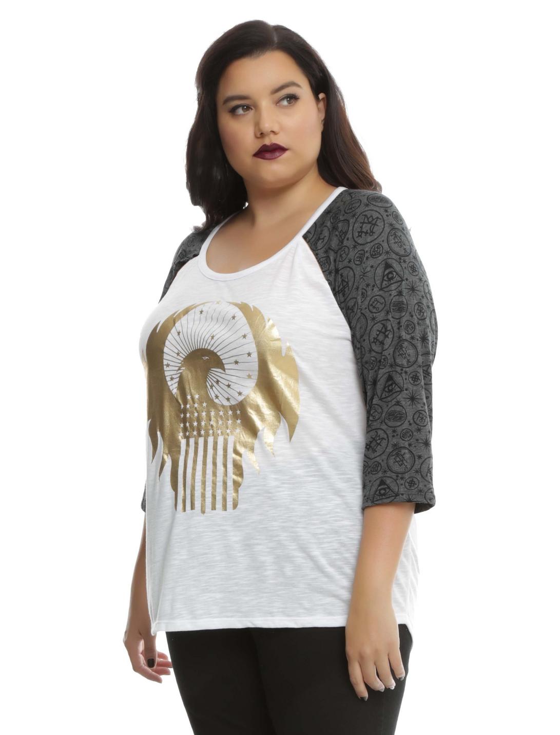 Fantastic Beasts And Where To Find Them Gold Foil MACUSA Crest Girls Raglan Plus Size, WHITE, hi-res