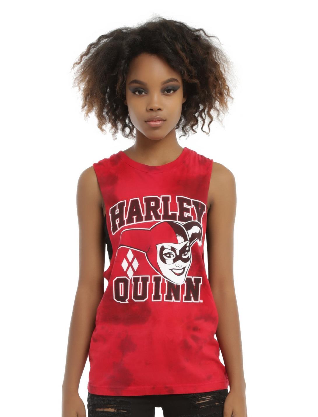 DC Comics Harley Quinn Tie Dye Girls Muscle Top, RED, hi-res
