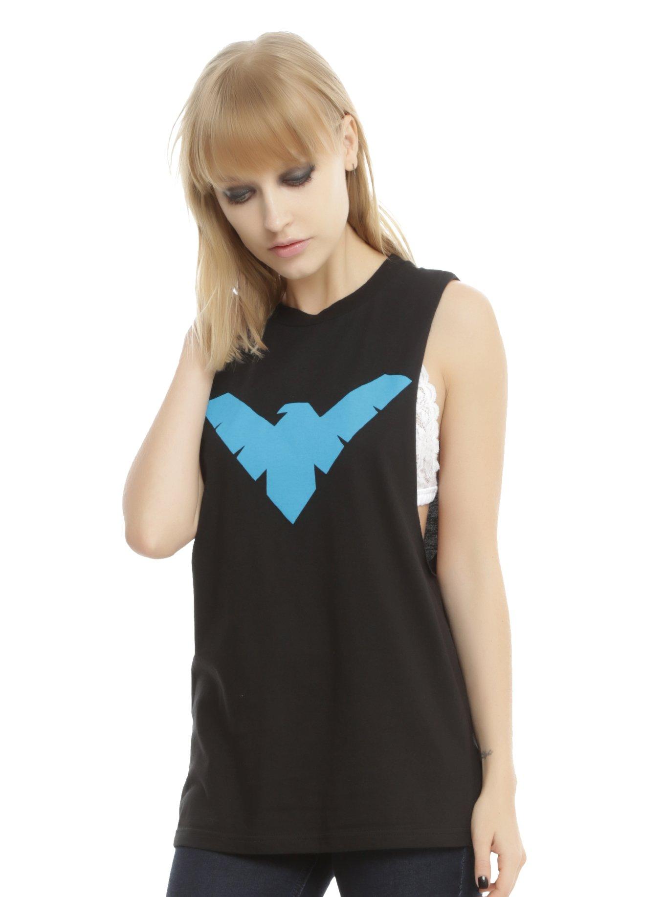 DC Comics Nightwing Logo Girls Muscle Top, BLACK, hi-res