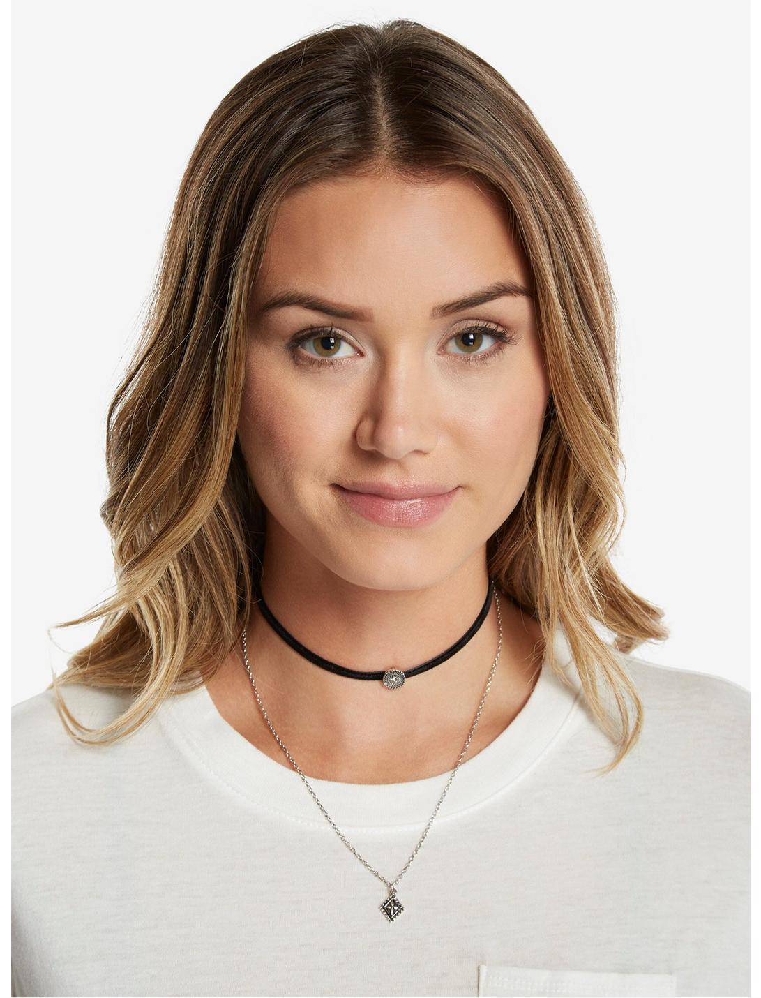 Velvet And Chain Double Layer Choker, , hi-res