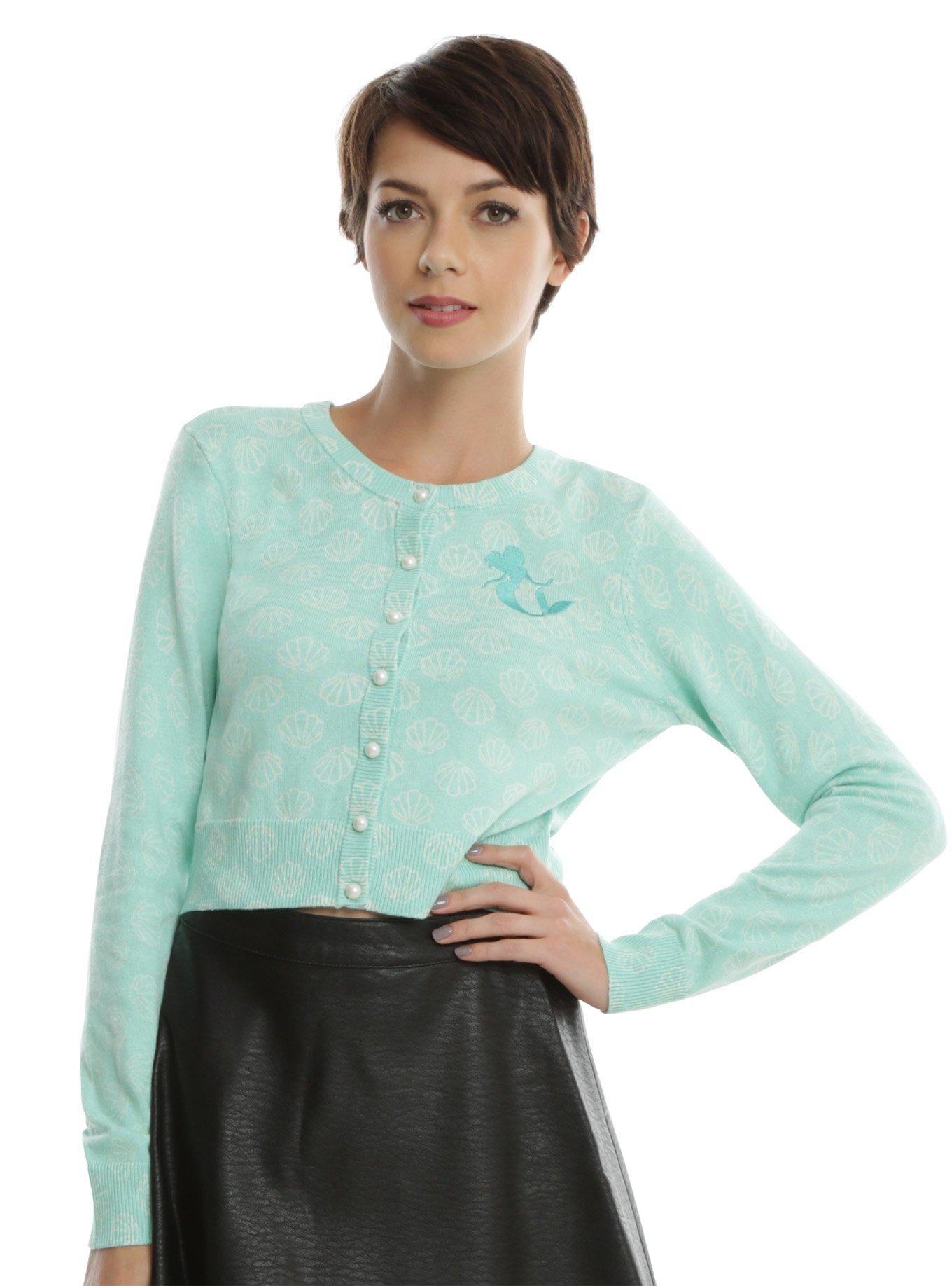 Disney The Little Mermaid Mint Shell Girls Cardigan, WHITE, hi-res