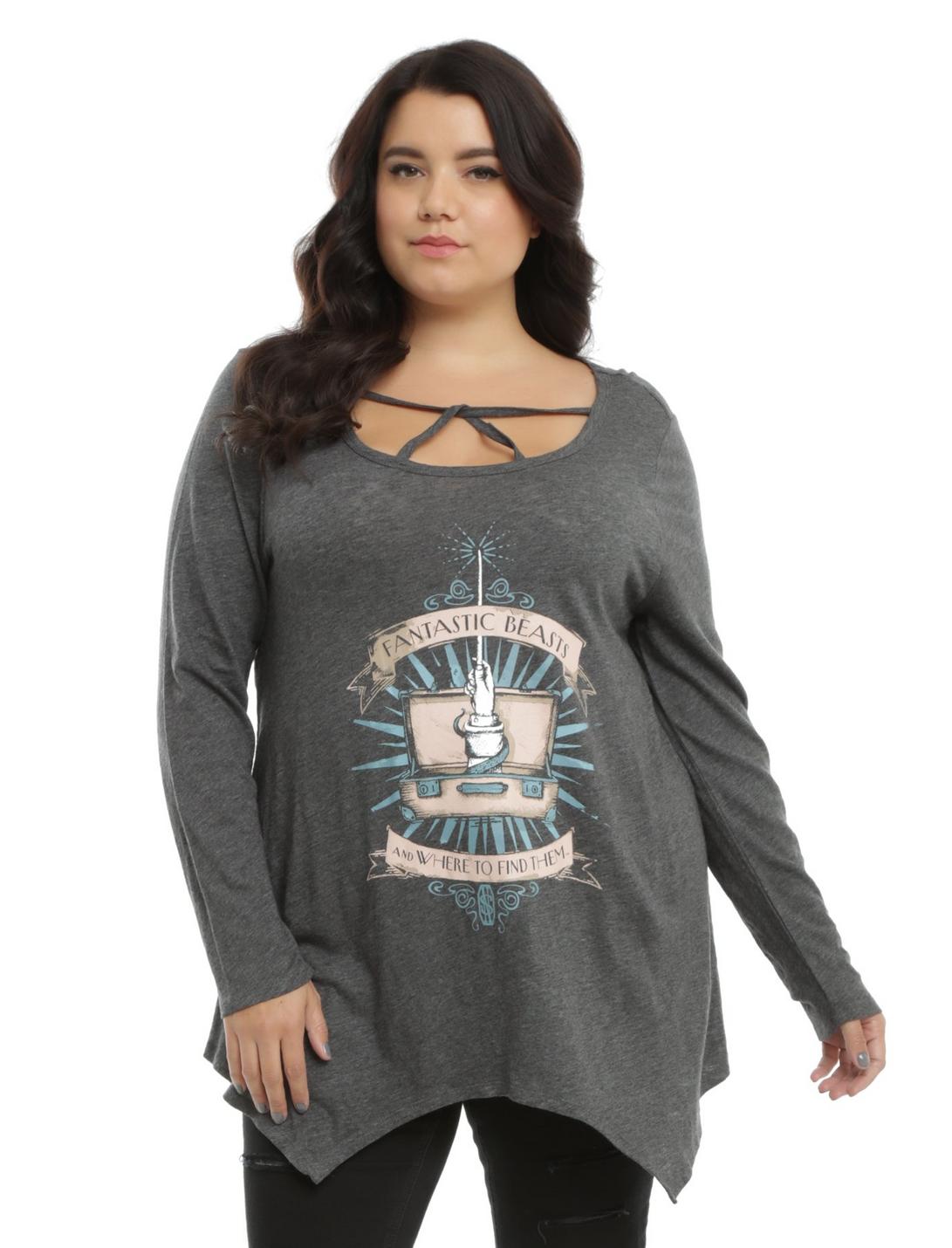 Fantastic Beasts And Where To Find Them Strappy Long-Sleeve Top Plus Size, GREY, hi-res