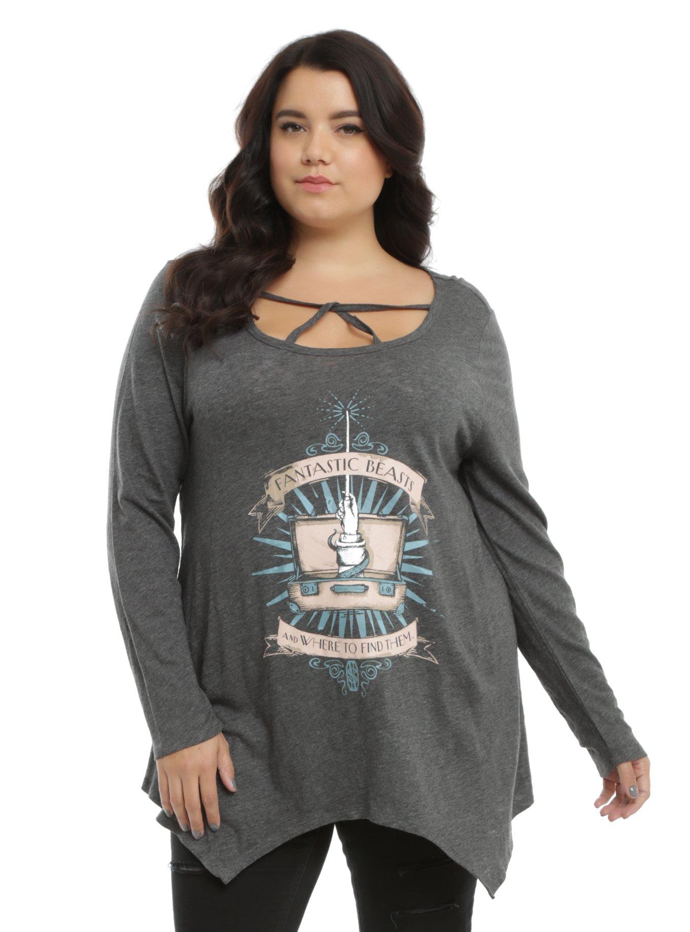 Fantastic Beasts And Where To Find Them Strappy Long-Sleeve Top Plus Size, GREY, hi-res