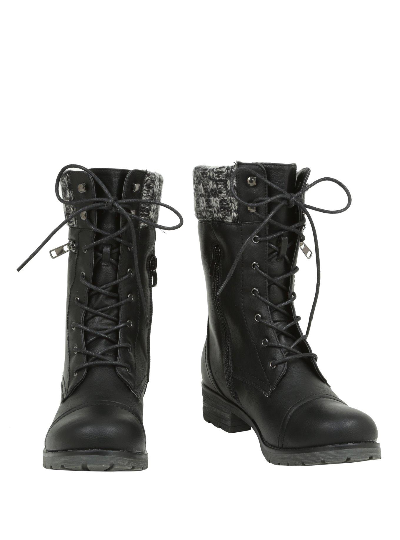 Black Sweater Accent Combat Boots, BLACK, hi-res