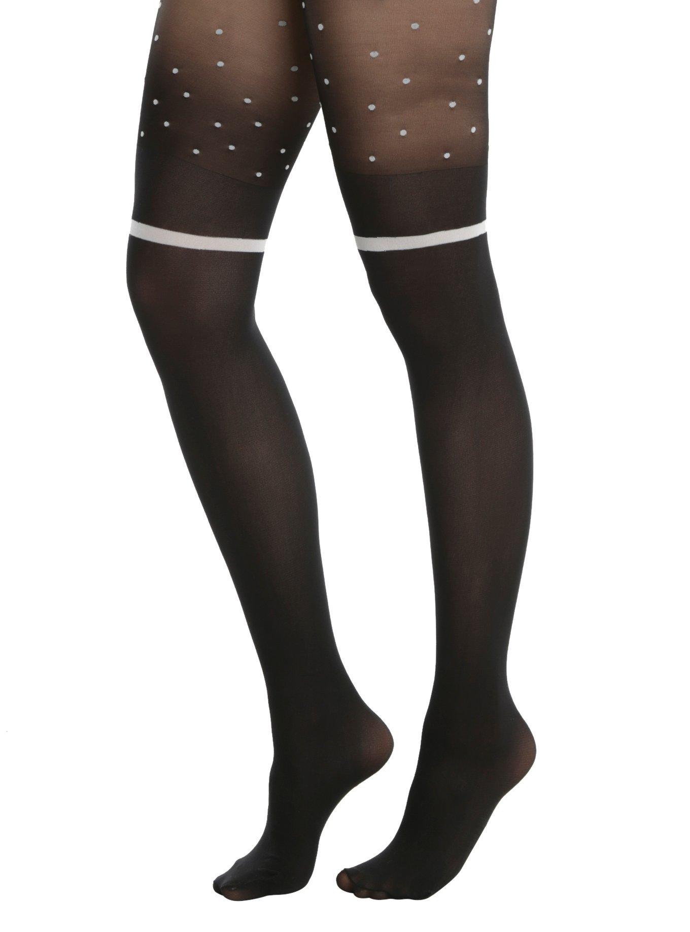 Blackheart Black & White Polka Dot Faux Thigh High Tights Hot Topic
