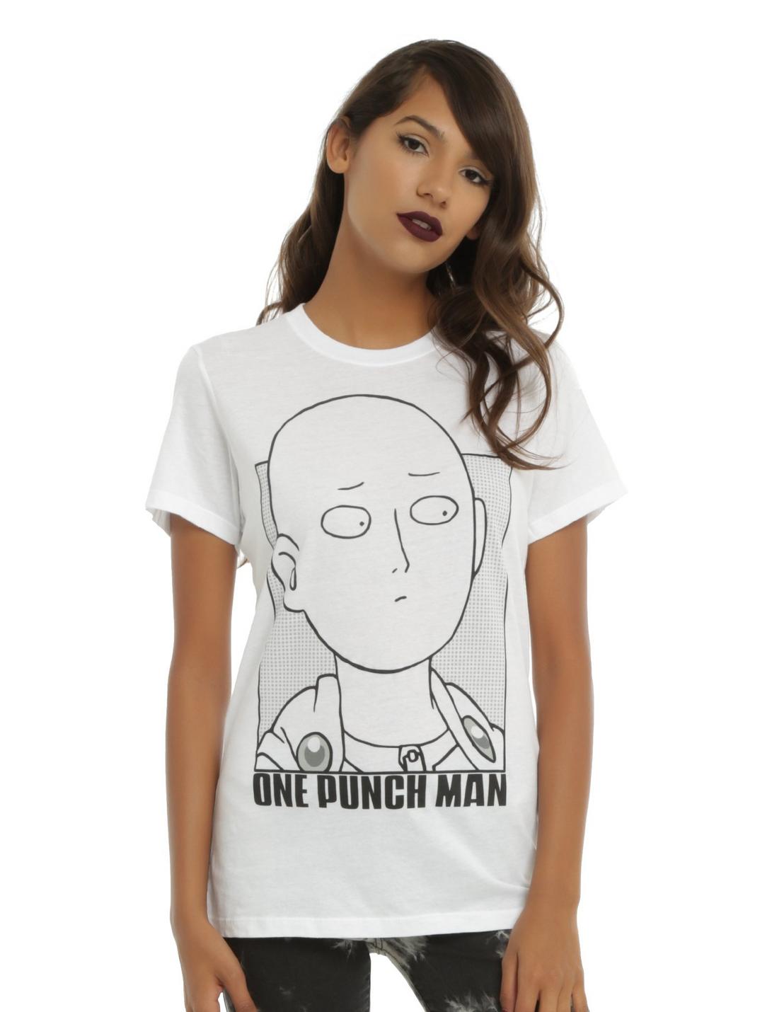 One Man Punch Saitama Outline Girls T-Shirt, WHITE, hi-res