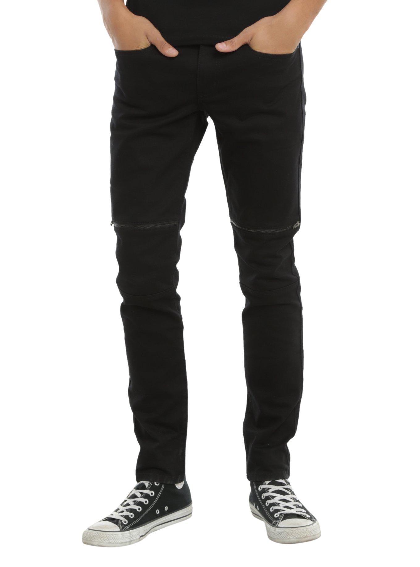 XXX RUDE 32 Inch Inseam Moto Zipper Black Skinny Jeans | Hot Topic