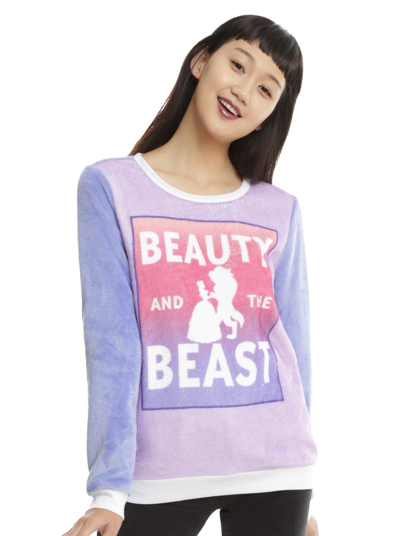 Disney Beauty And The Beast Ombre Girls Fuzzy Sweater, PURPLE, hi-res