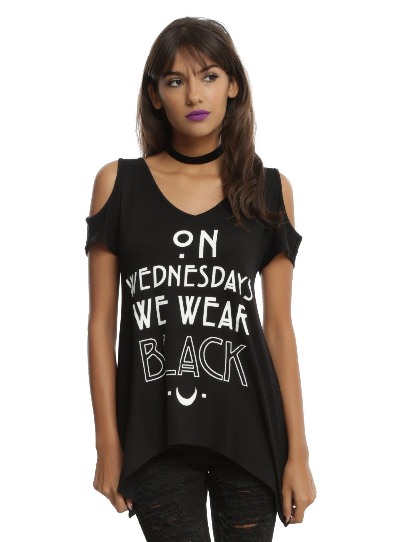 American Horror Story: Coven Wednesdays Girls Cold Shoulder Top, BLACK, hi-res