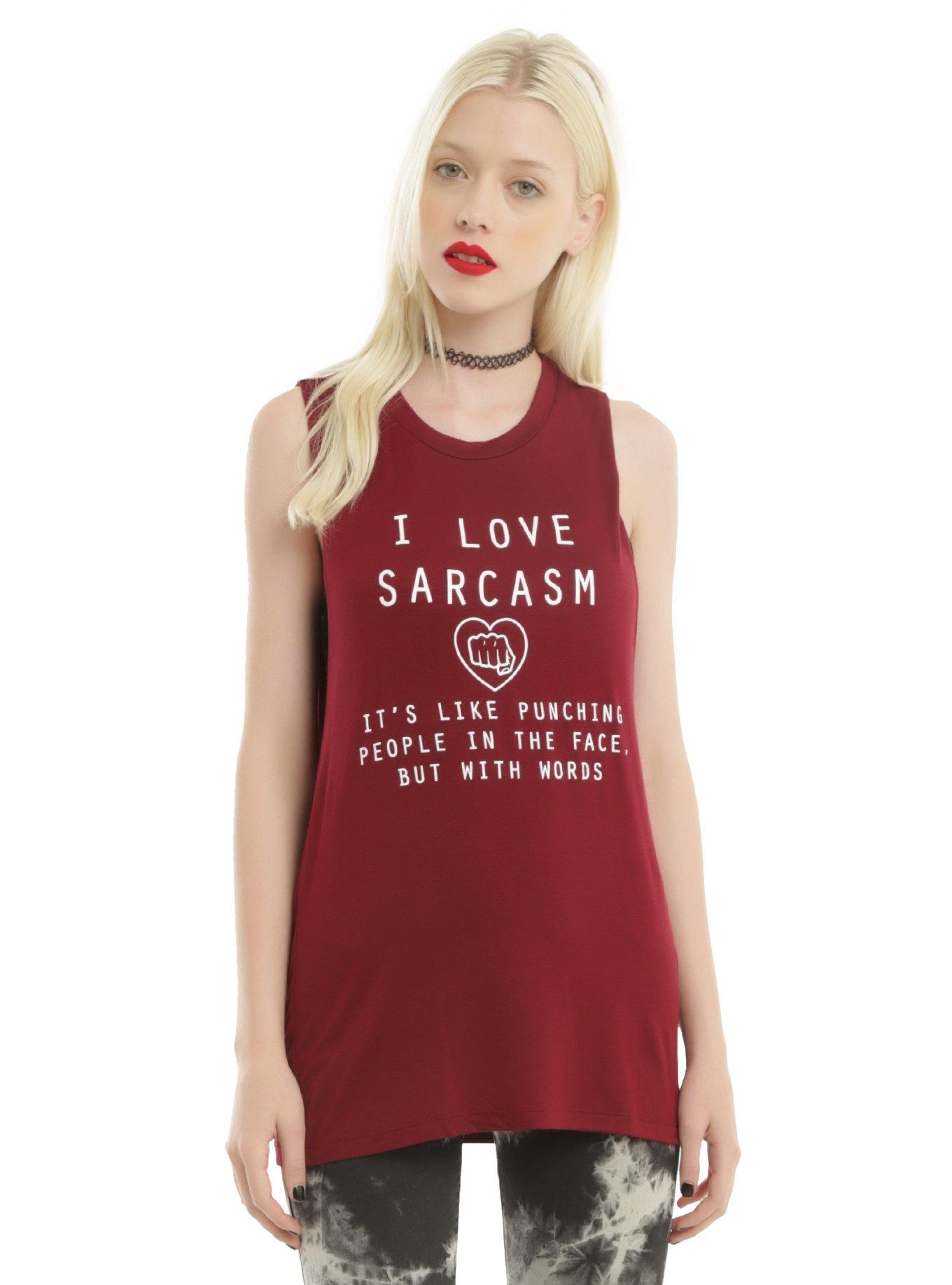 I Love Sarcasm Girls Muscle Top, RED, hi-res