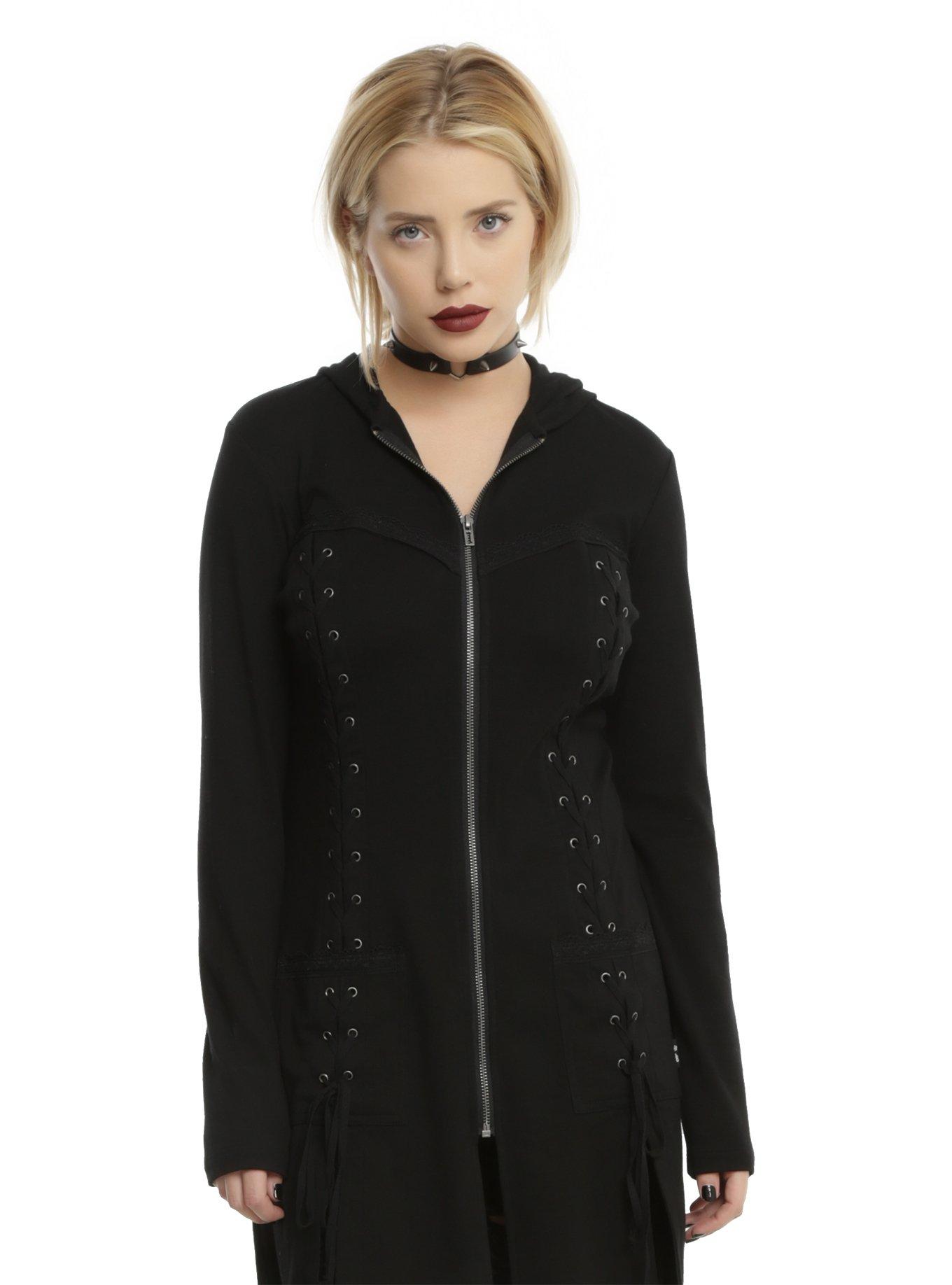 Royal Bones By Tripp Black Lace-Up Zipper Girls Long Hoodie