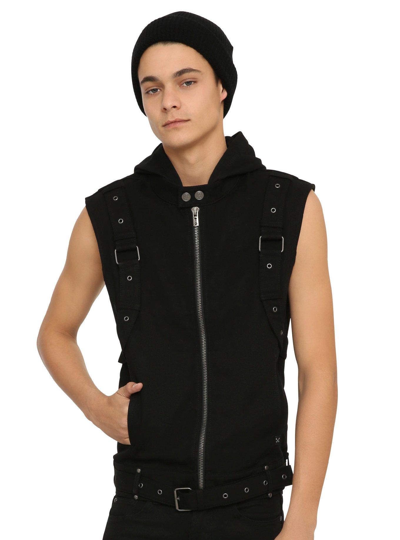 Royal Bones By Tripp Black Strap Denim Vest, BLACK, hi-res