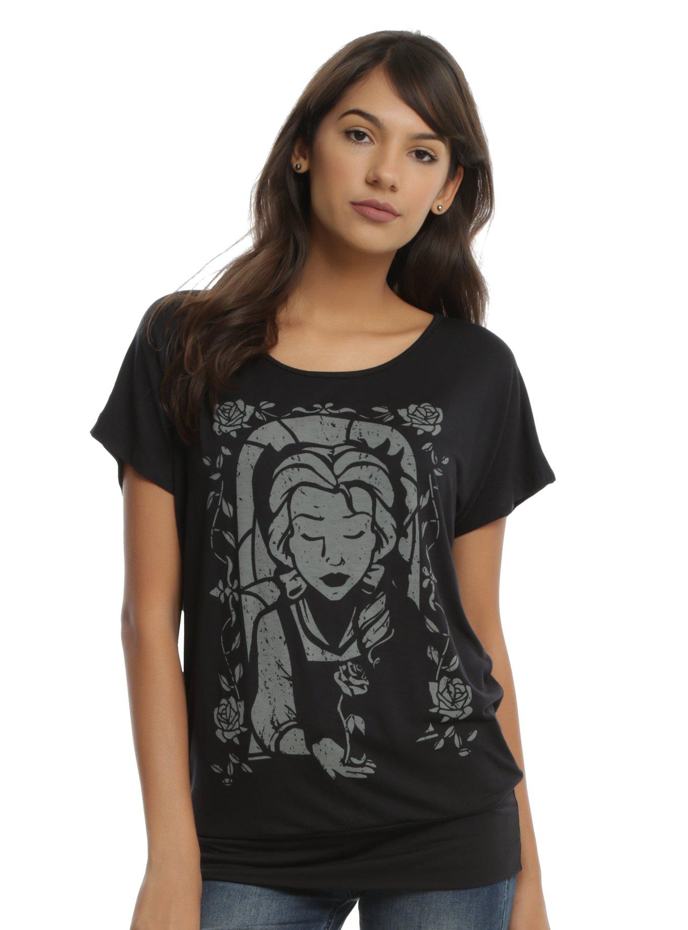 Disney Beauty And The Beast Stained Glass Girls Dolman Top, BLACK, hi-res