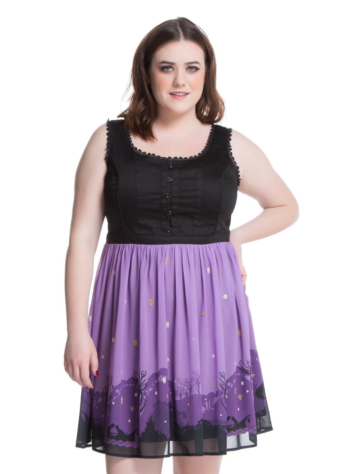 Disney Tangled Silhouette Print Dress Plus Size, BLACK, hi-res