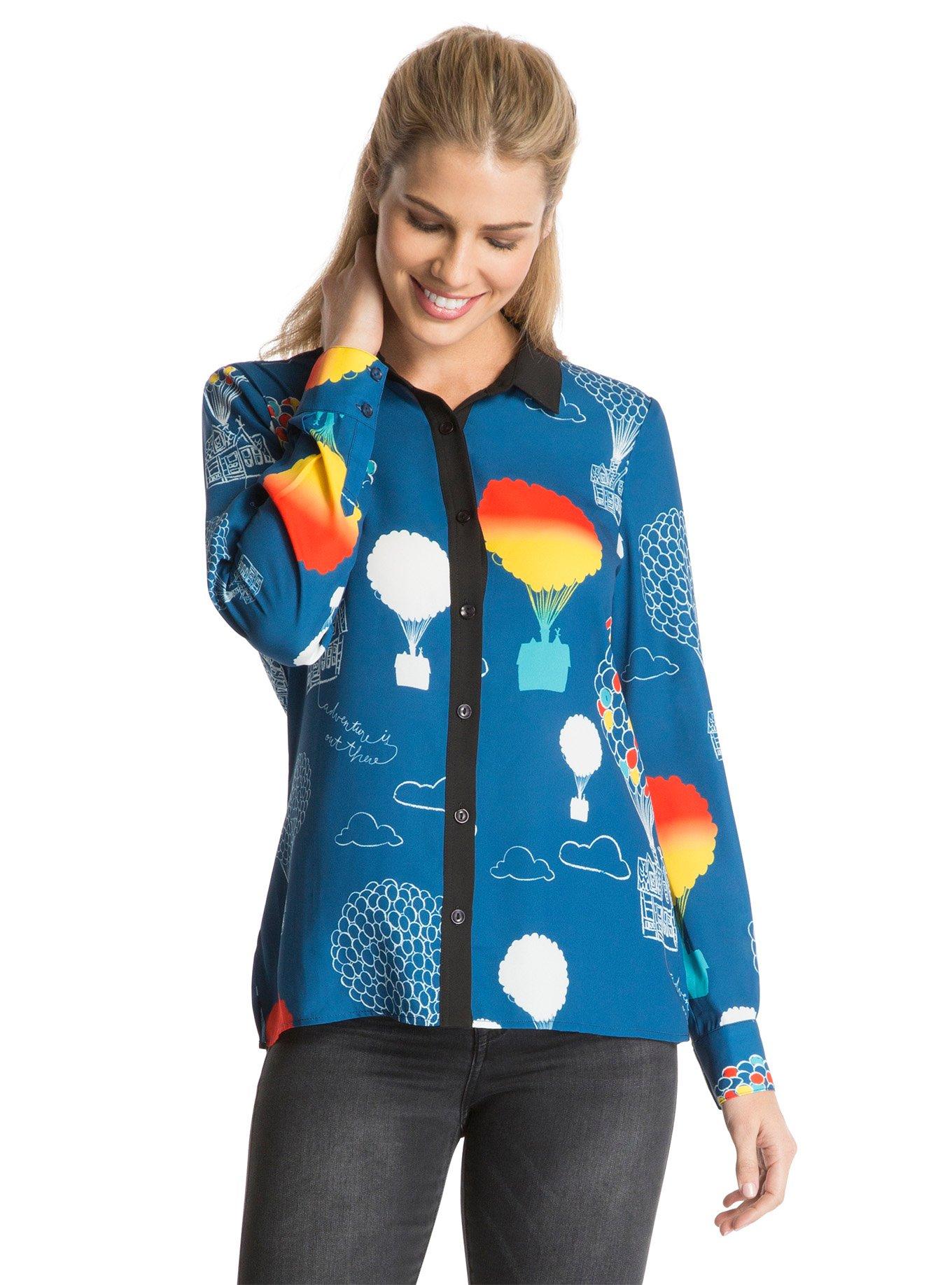 Disney Pixar Up House Chiffon Womens Button Up, NAVY, hi-res