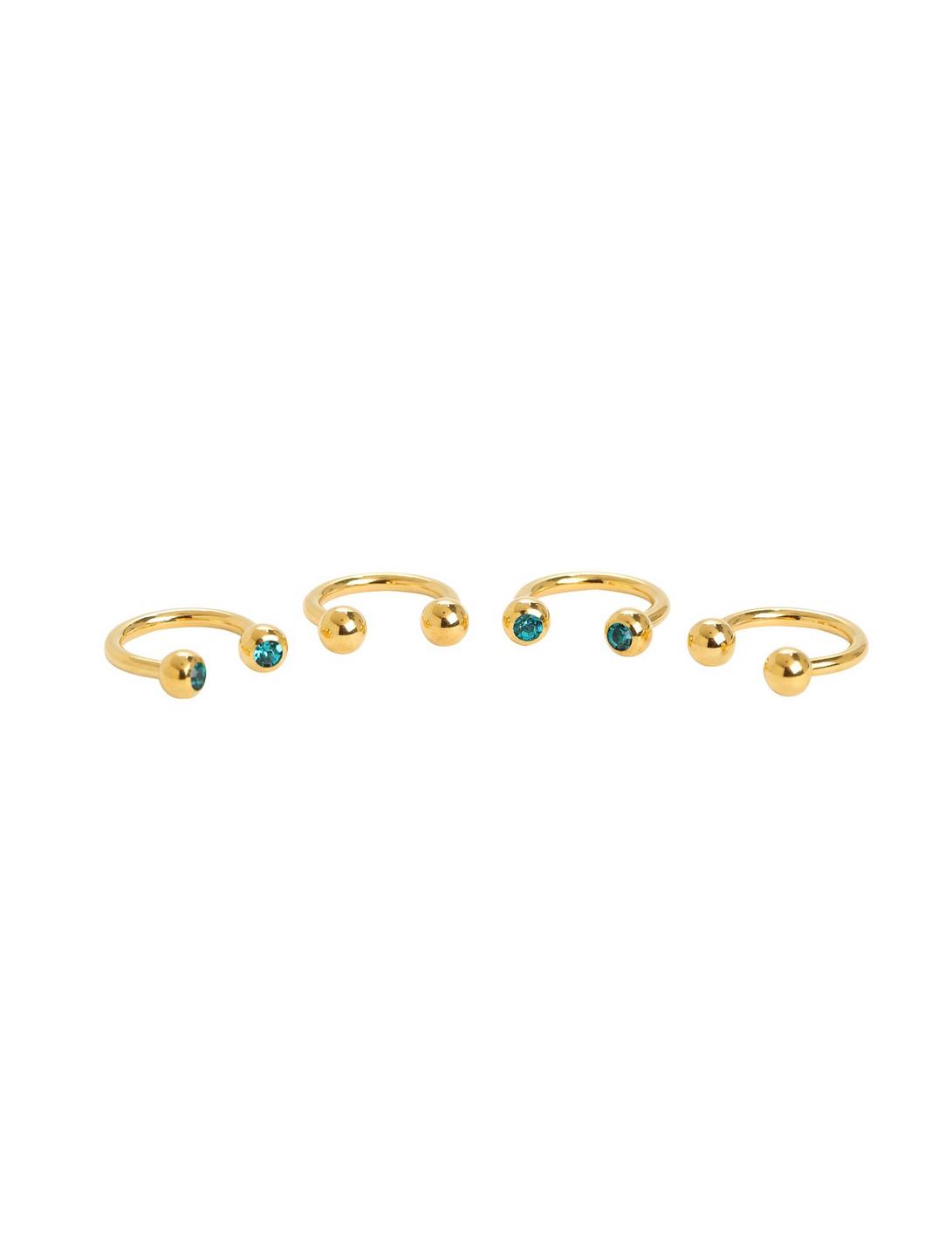 Steel Gold Turquoise CZ Circular Barbell 4 Pack, MULTI, hi-res