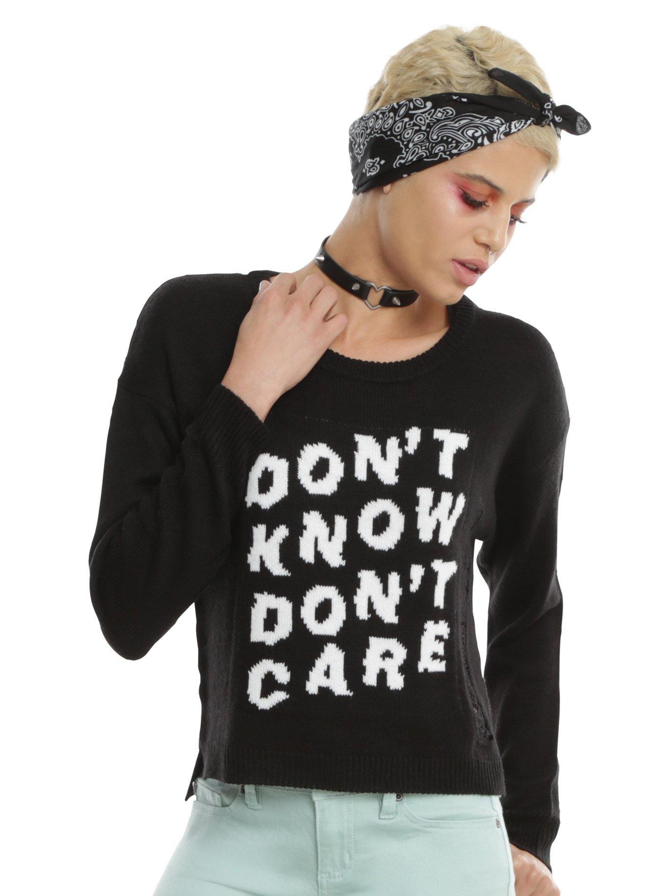 Don't Know Don't Care Destructed Girls Crop Sweater, BLACK, hi-res