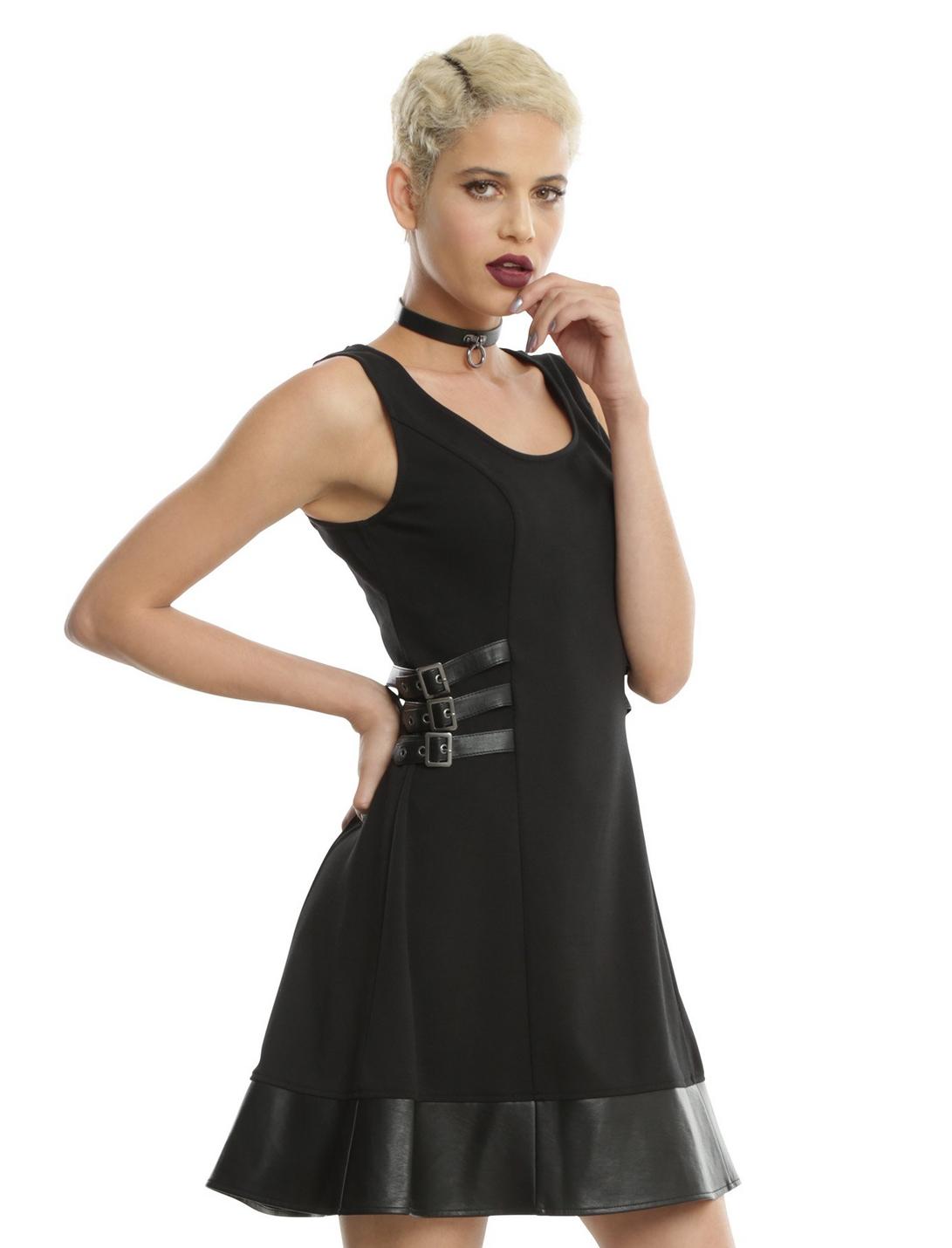 Side Buckle Fit & Flare Dress, BLACK, hi-res