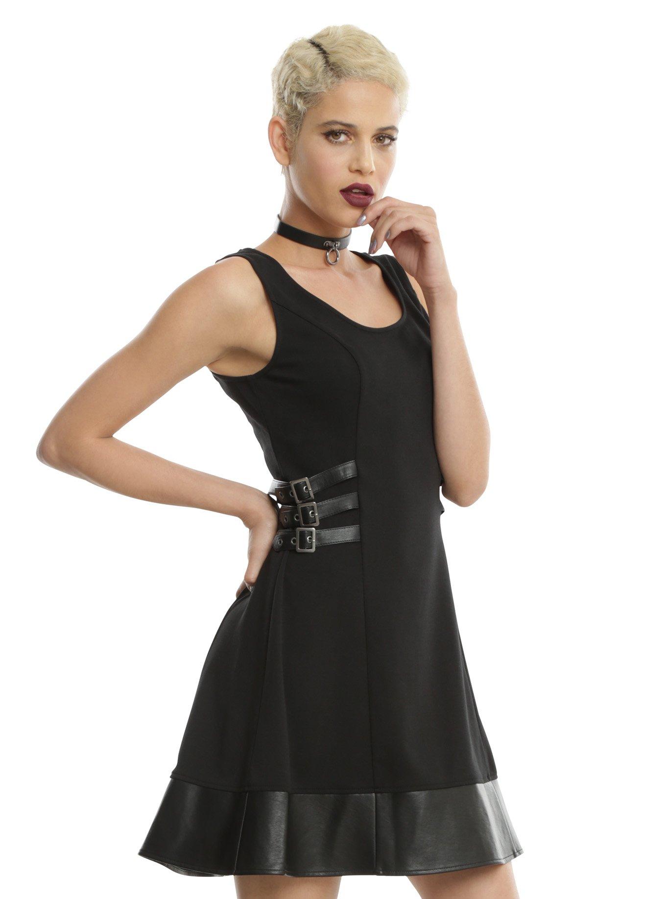 Side Buckle Fit & Flare Dress, BLACK, hi-res