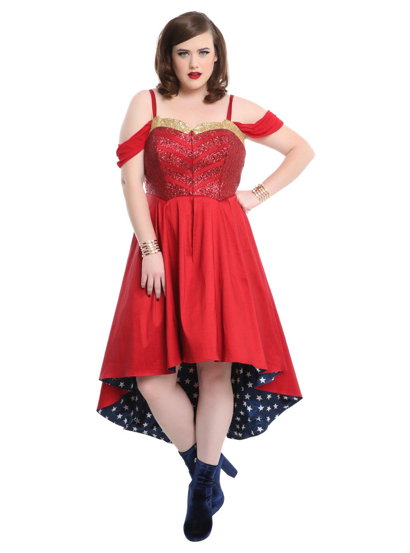 DC Comics Wonder Woman Formal Dress Plus Size, RED, hi-res