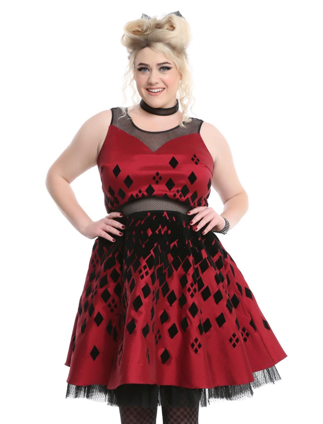 DC Comics Harley Quinn Formal Dress Plus Size, RED, hi-res