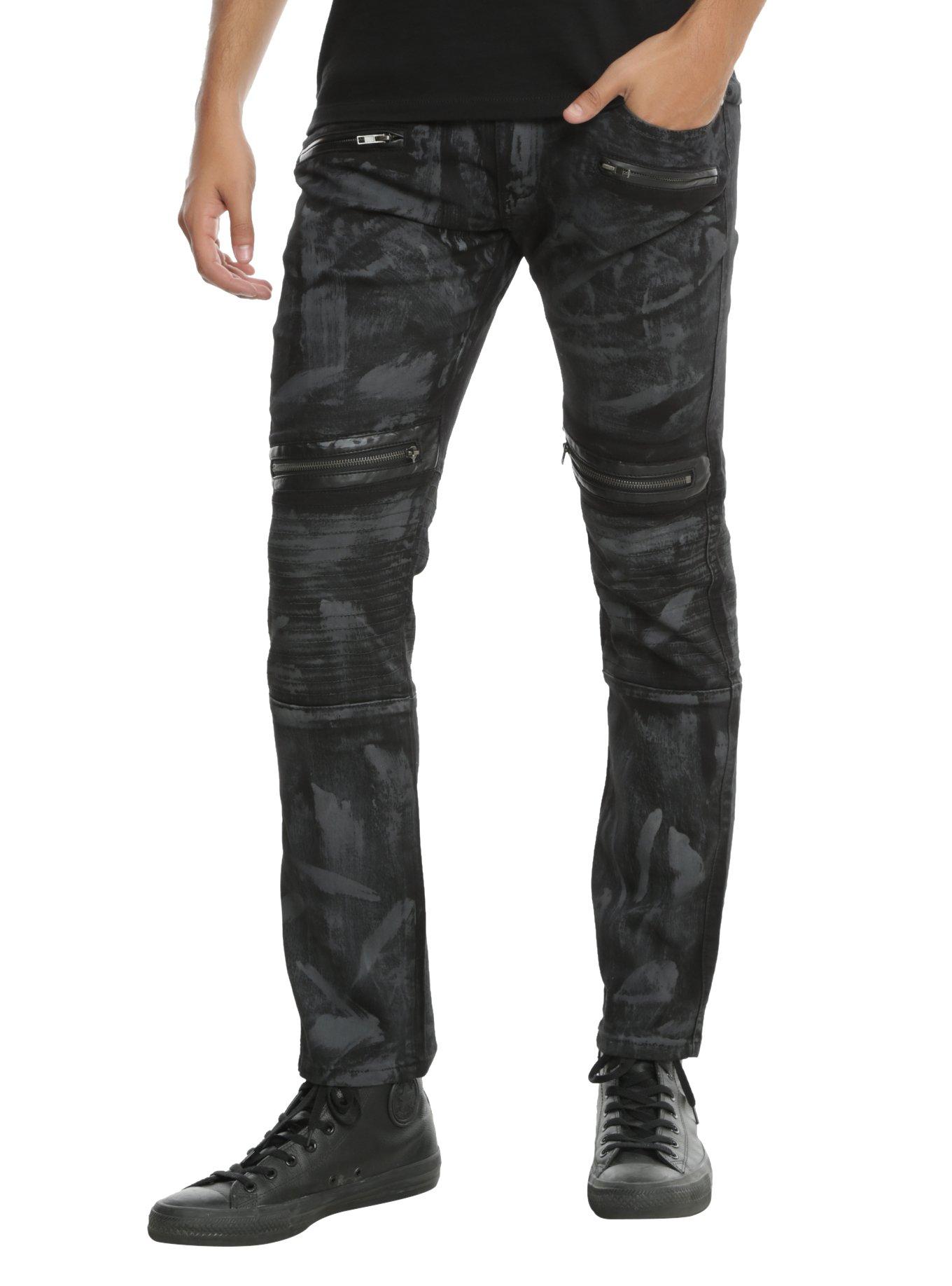 BlacX Black Painted Wash Moto Knee Jeans | Hot Topic