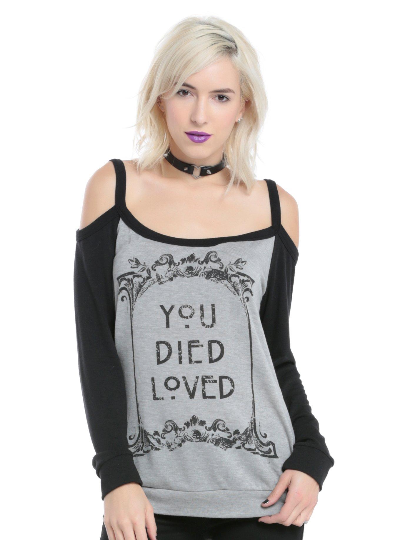 American Horror Story You Died Loved Girls Cold Shoulder Top, GREY, hi-res