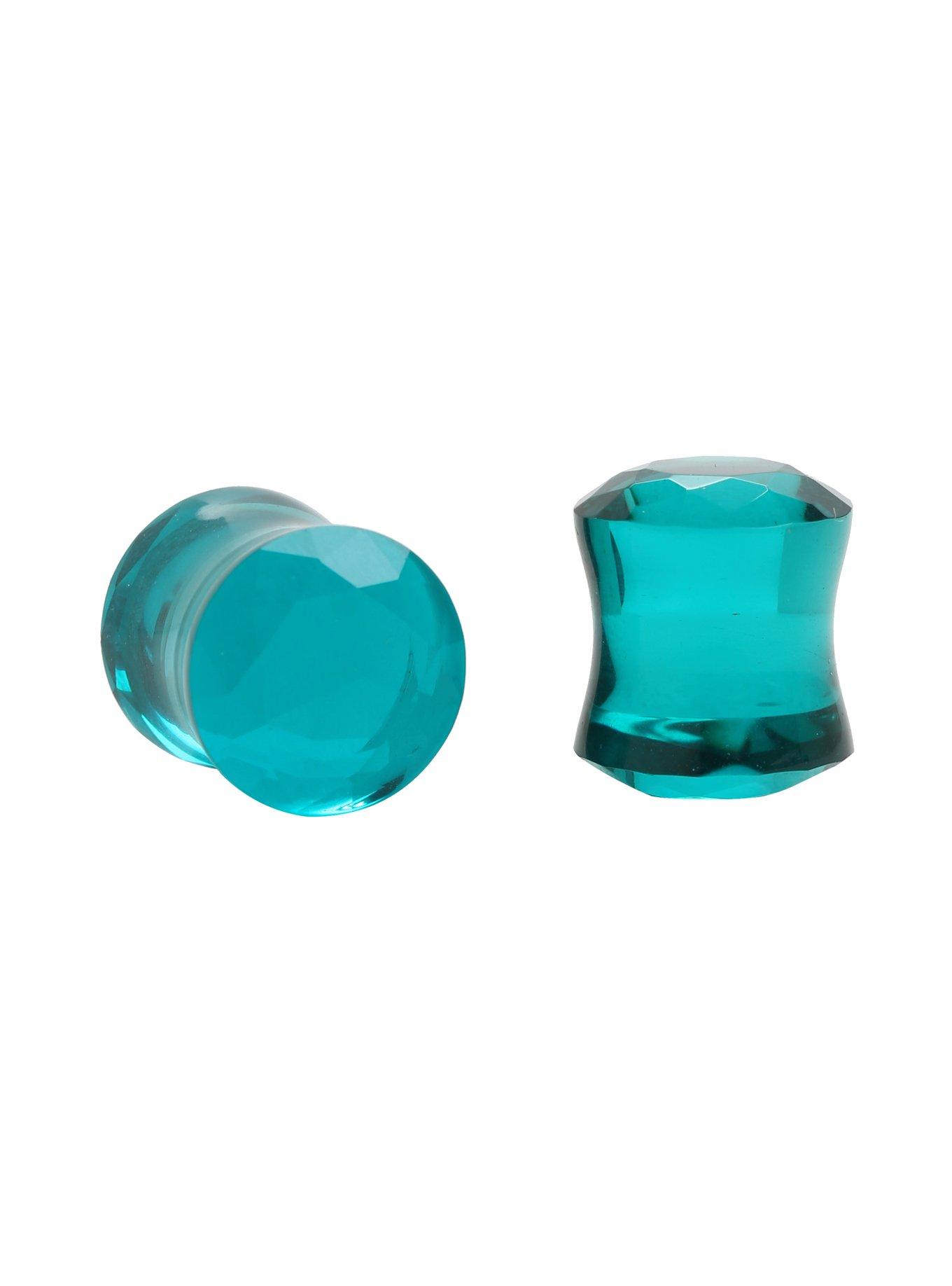 Glass Turquoise Faceted Plug 2 Pack, GREEN, hi-res
