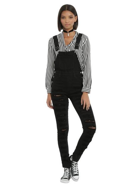 Black Destructed Girls Denim Overalls | Hot Topic