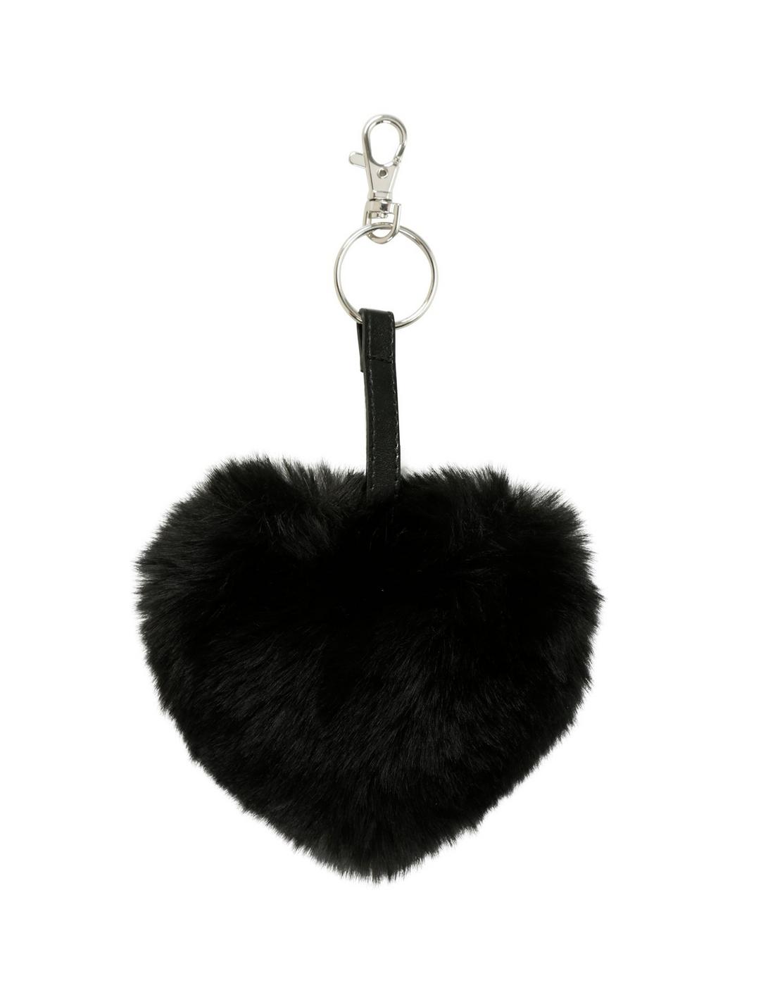 Black Fur Heart Key Chain, , hi-res