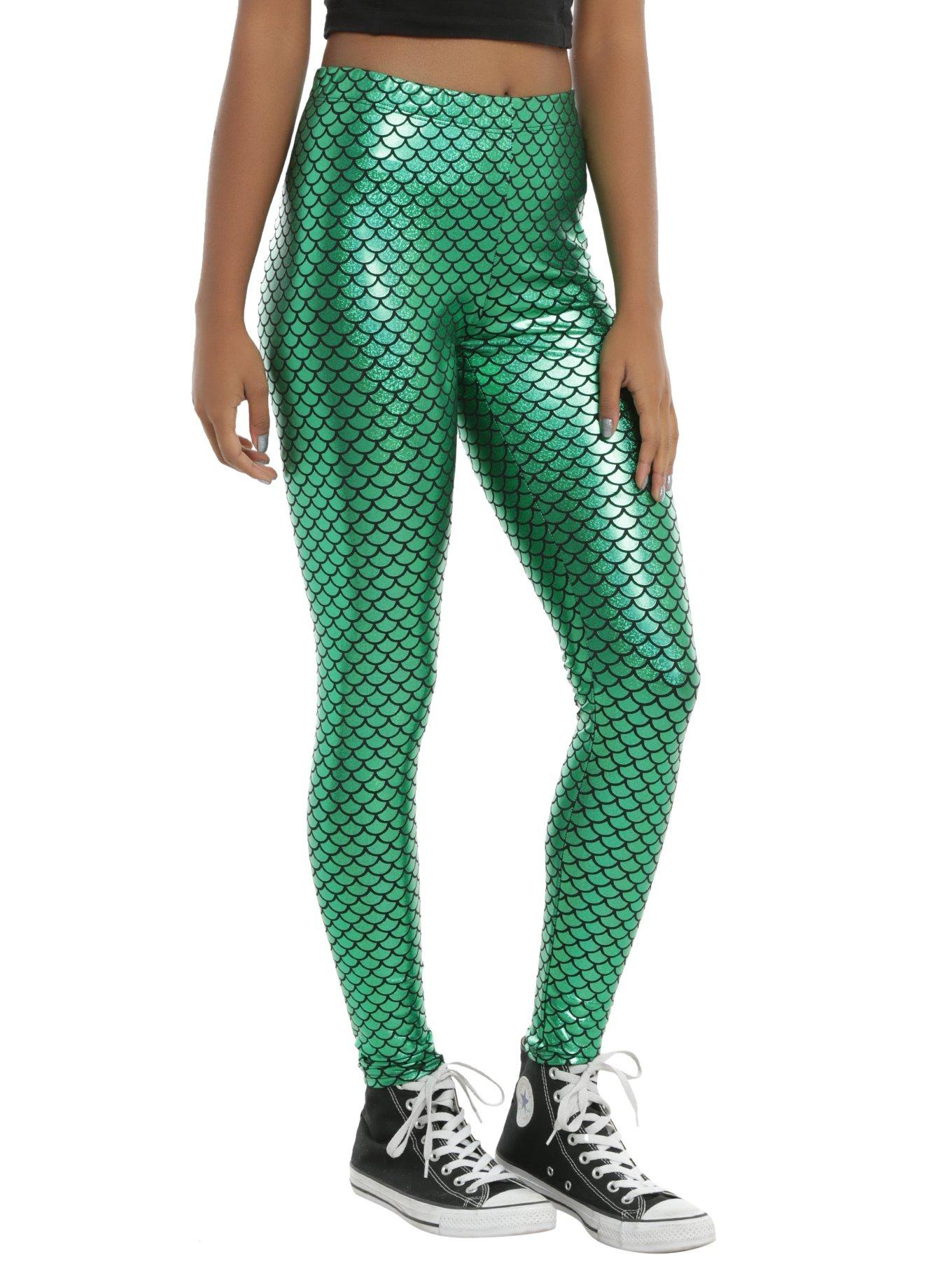 Mermaid Scale Leggings, GREEN, hi-res