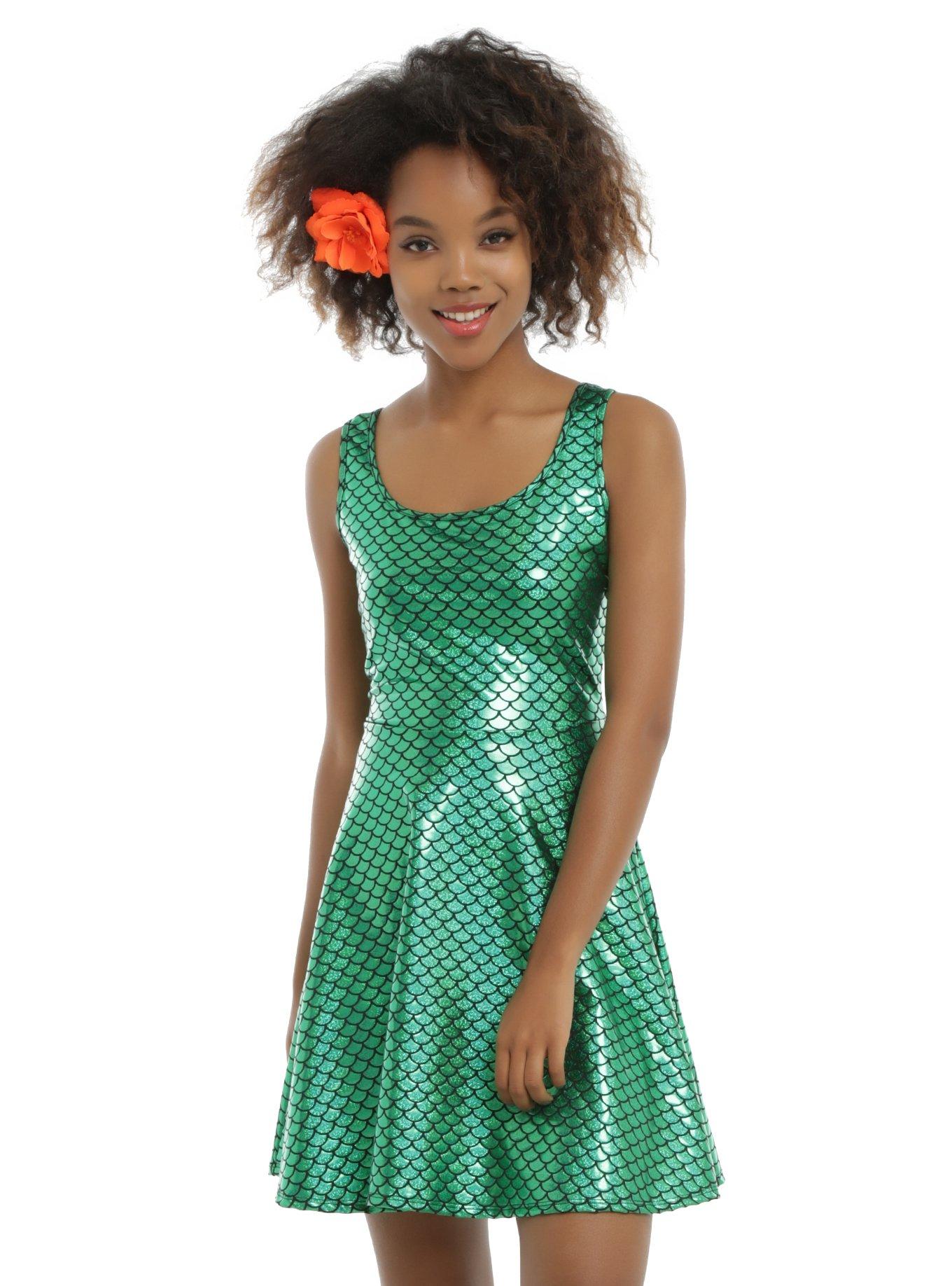green fish scale dress Mermaid Scale Skater Dress