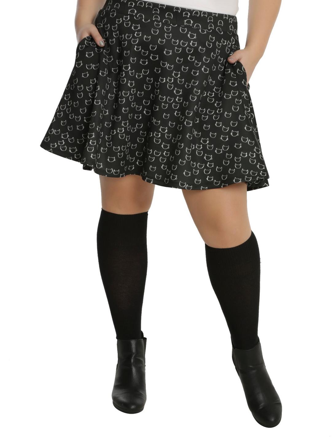 Cat Skater Skirt Plus Size, BLACK, hi-res