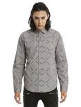 Assassin's Creed Blade Print Long-Sleeve Woven Button-Up, GREY, hi-res