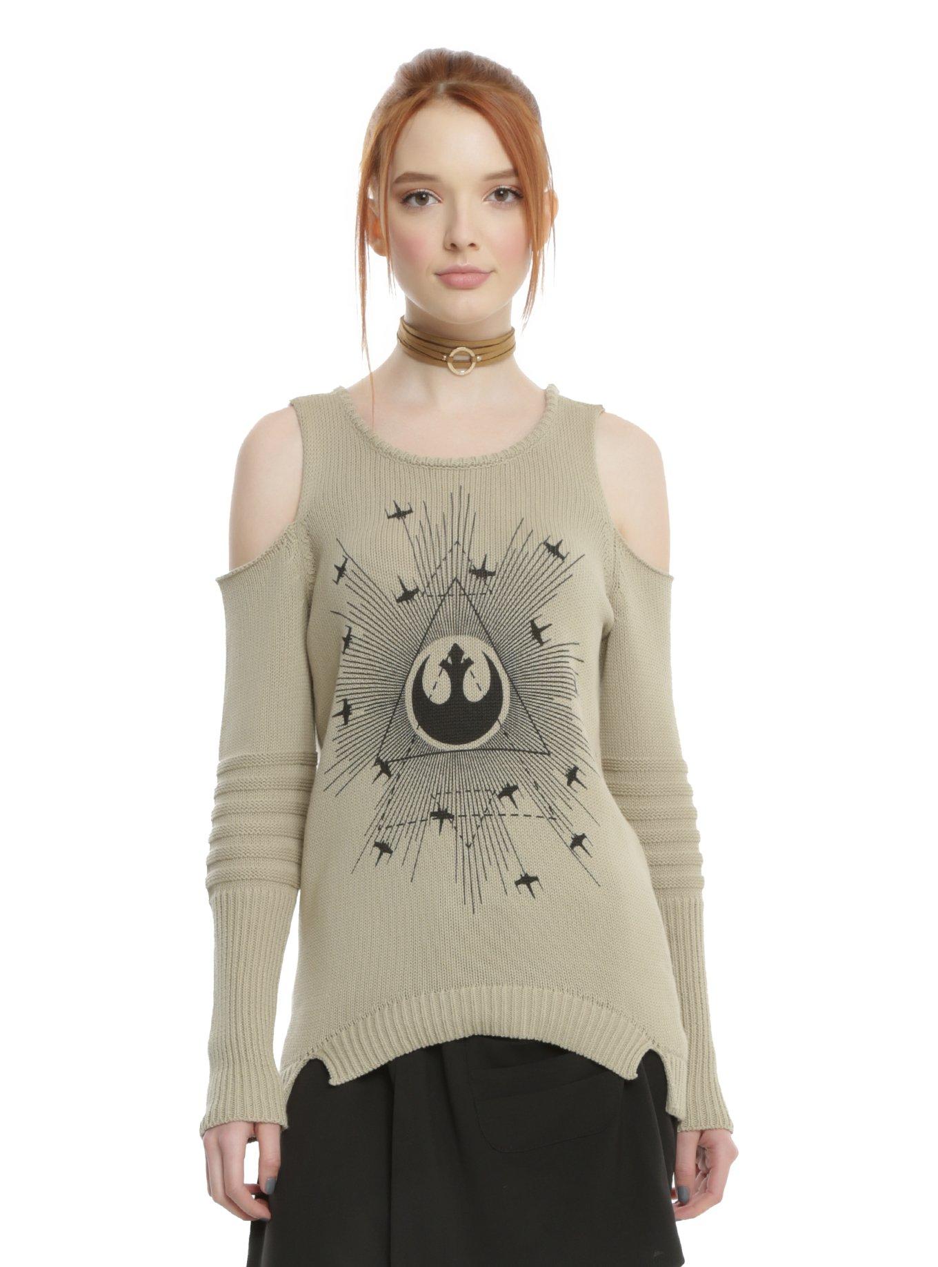 Star Wars Rogue One Rebel Girls Cold Shoulder Sweater, GREY, hi-res