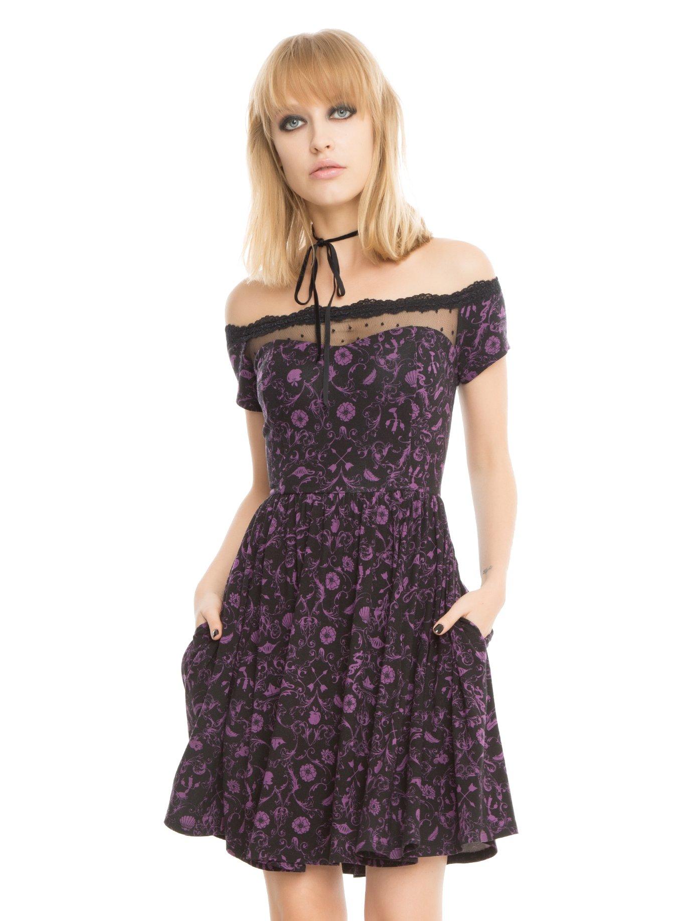 Disney Princess Icon Off-The-Shoulder Dress, BLACK, hi-res