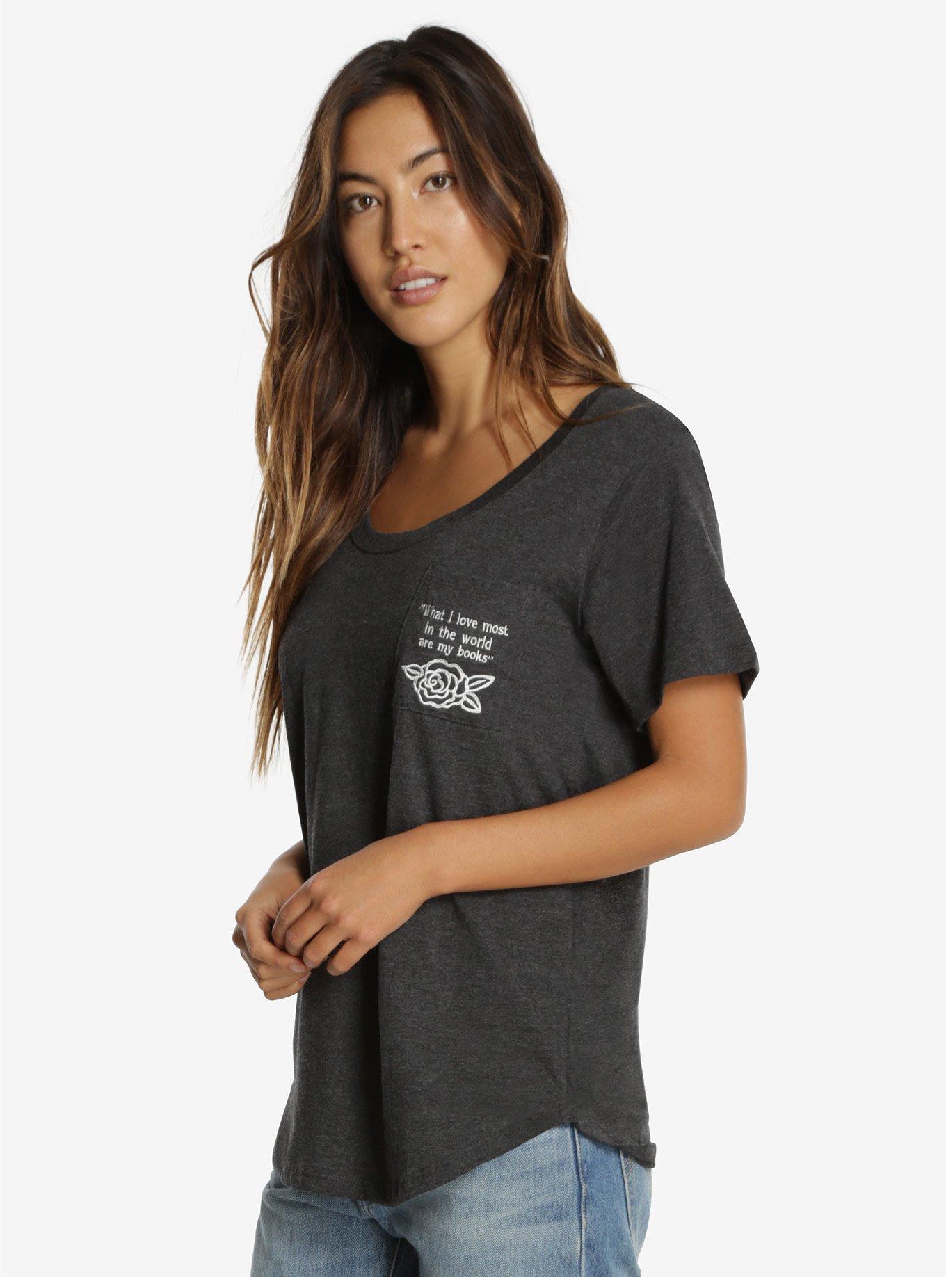 Disney Beauty And The Beast I Love Books Womens Tee, GREY, hi-res