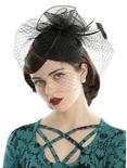 Black Feather Birdcage Veil Fascinator Hat, , hi-res