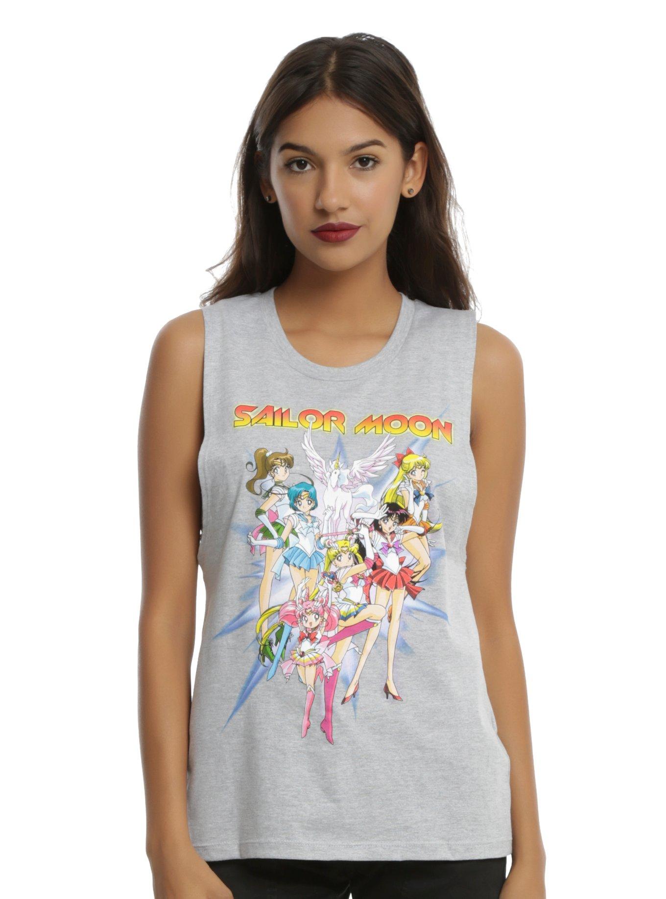 Sailor Moon Scouts & Pegasus Girls Muscle Top, GREY, hi-res