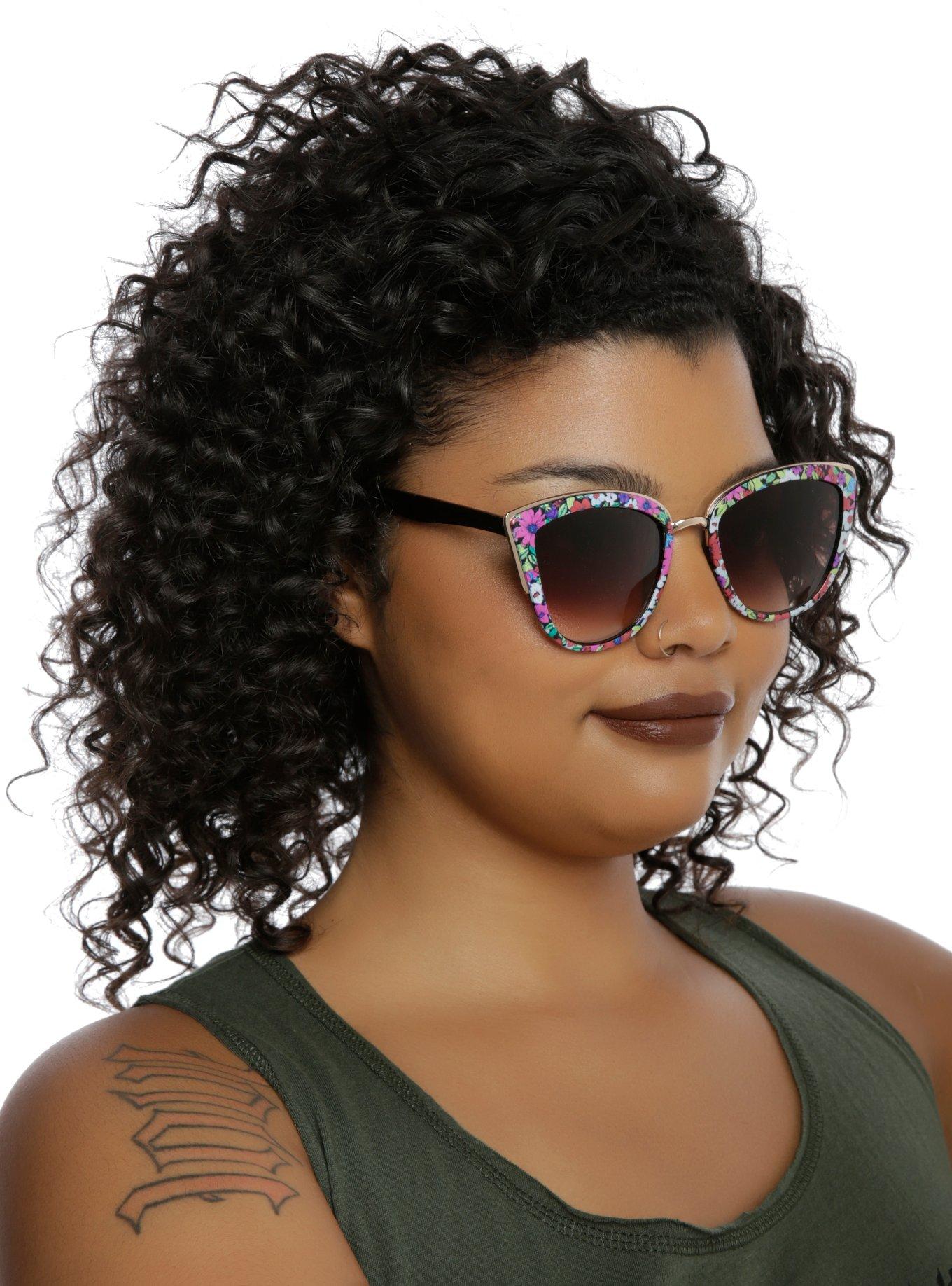 Floral Metal Bridge Cat Eye Sunglasses, , hi-res