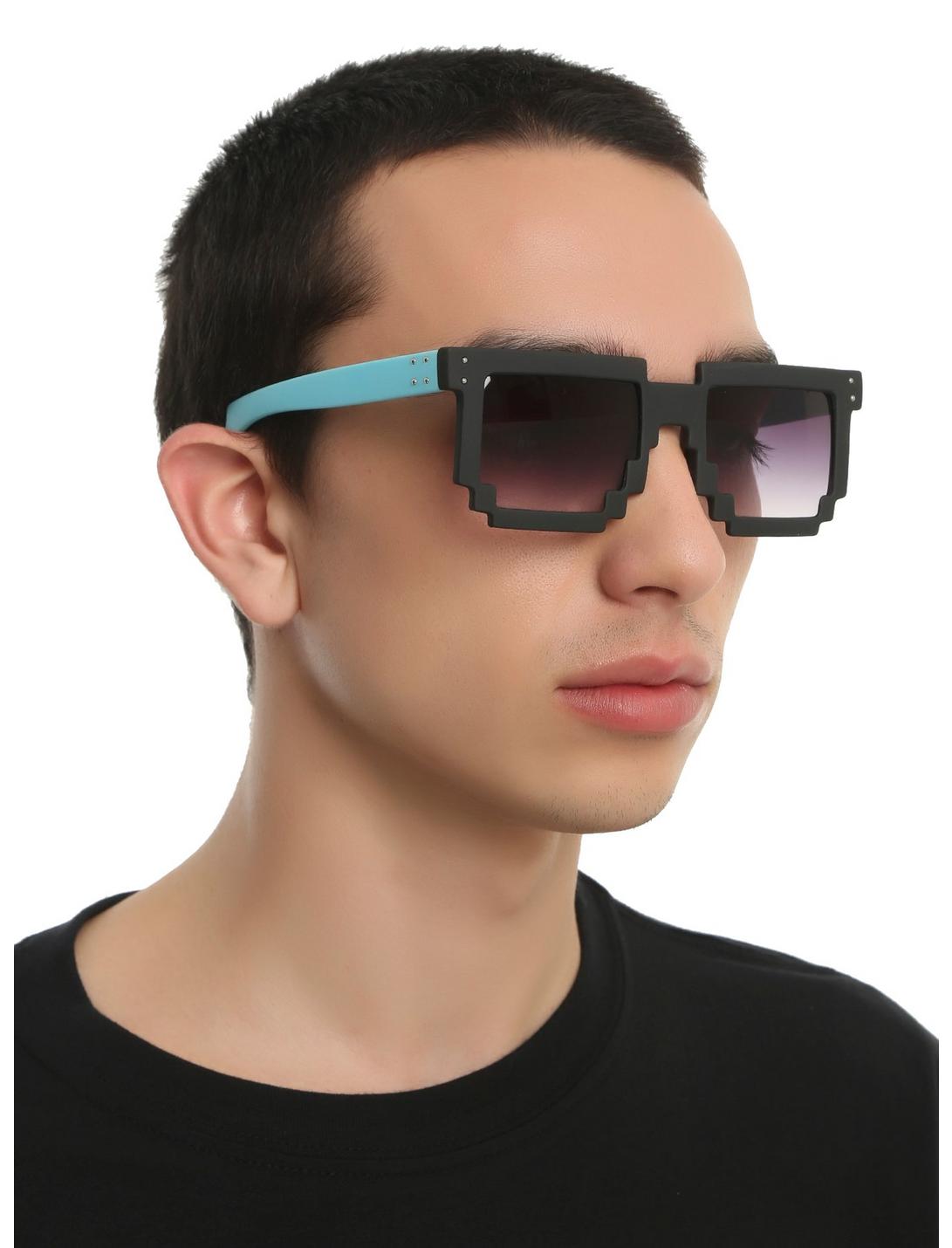 Black And Blue 8-Bit Smooth Touch Sunglasses, , hi-res