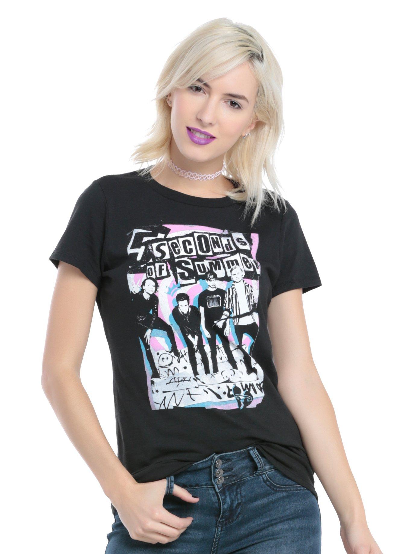 5 Seconds Of Summer Graffiti Pic Girls T-Shirt, BLACK, hi-res