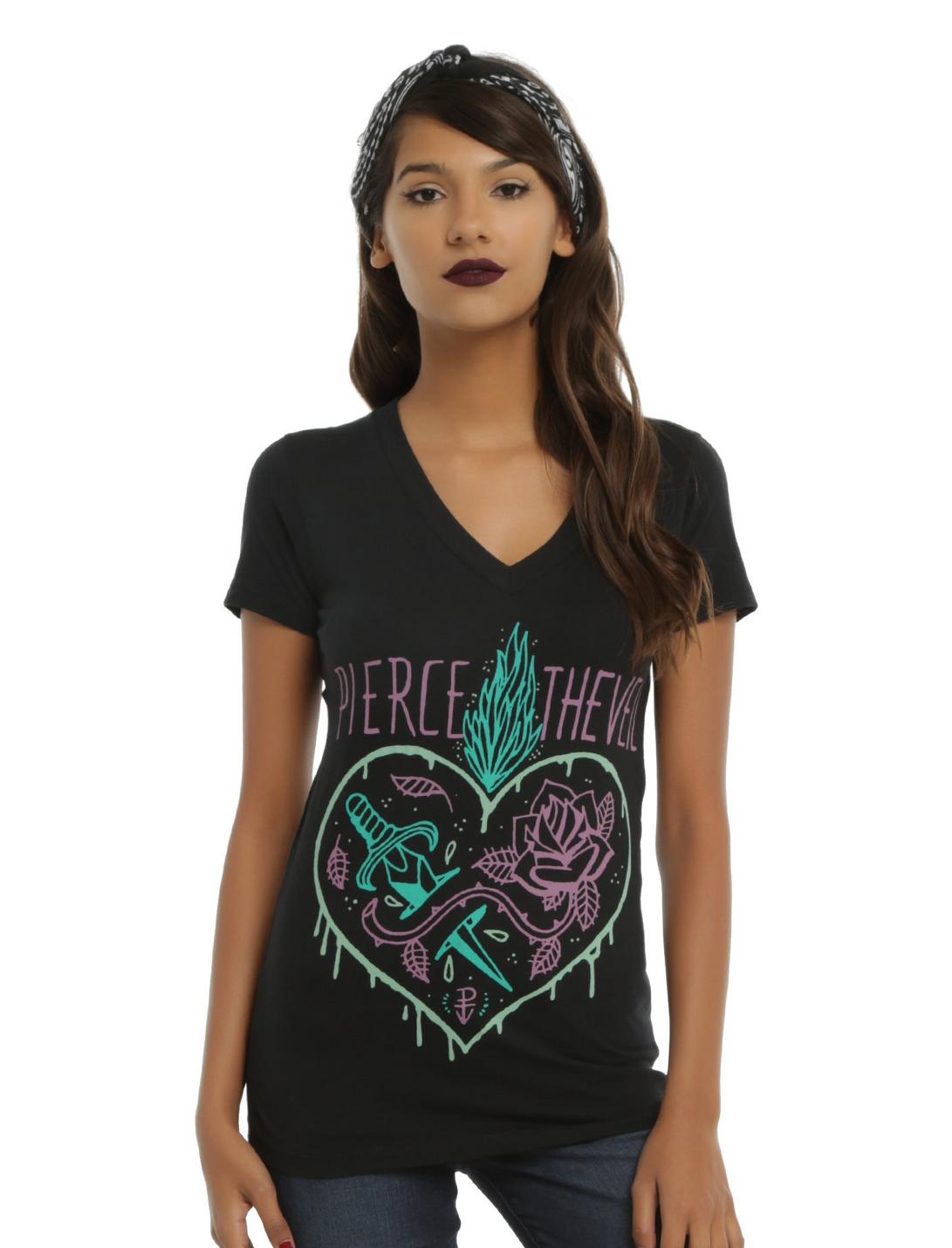 Pierce The Veil Heart Dagger Girls T-Shirt, BLACK, hi-res