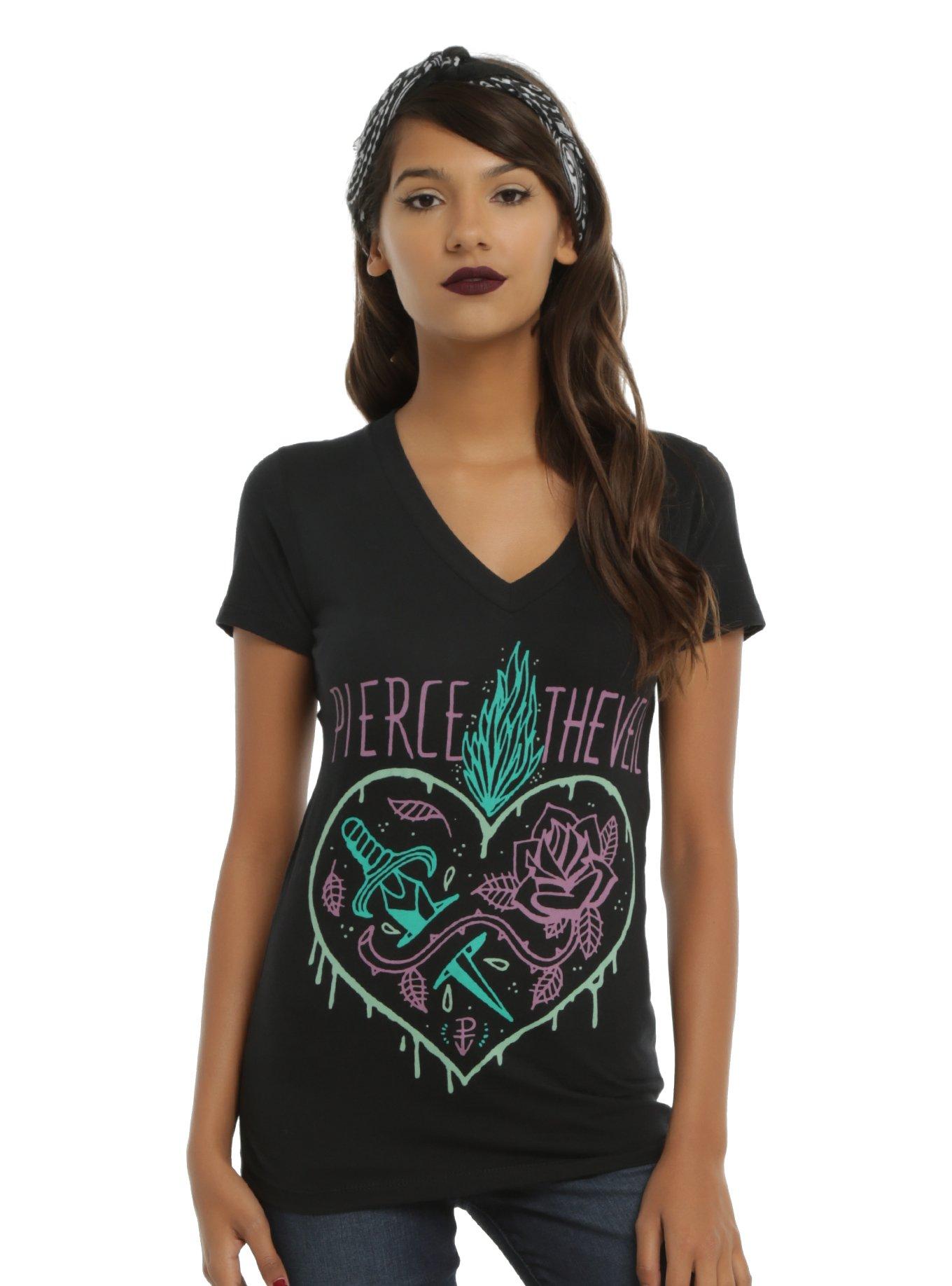 Pierce The Veil Heart Dagger Girls T-Shirt, BLACK, hi-res