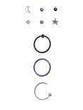 Steel Purple Moon Nose Stud & Hoop 9 Pack, MULTI, hi-res